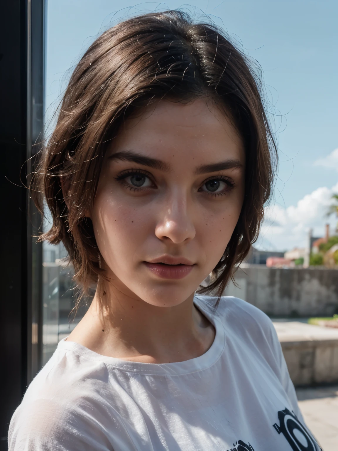 1girl, tema colorido, Synthwave Sky,(best quality, alta qualidade, high resolution), Realistic, ultra-detalhado, highly detailed face features, absurdos, Realistic lighting and reflections, highly detailed face features, see through shirt, melhor foto,alta qualidade illustration