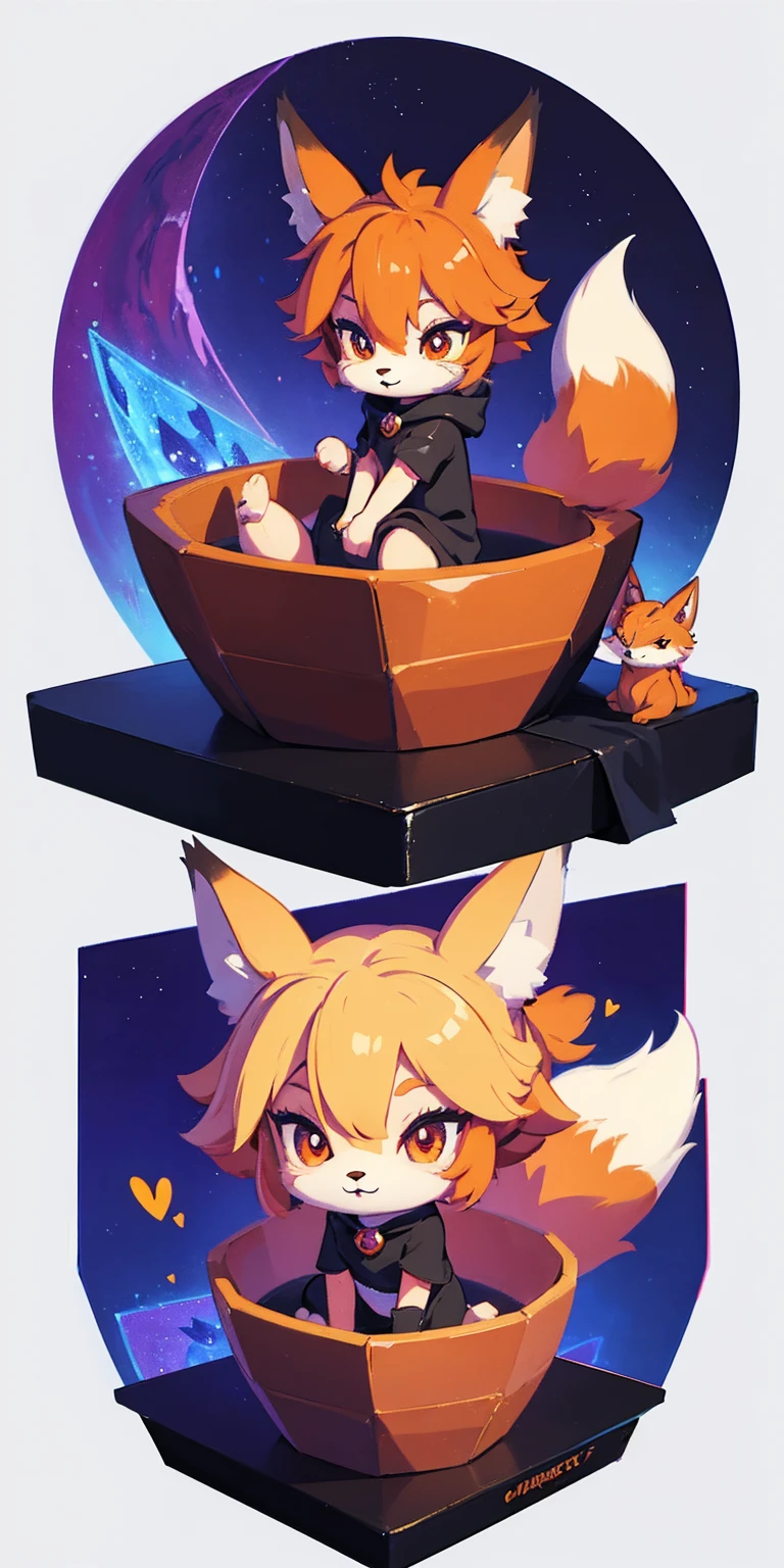 cartoon illustration of a furry little fox sitting on a dark surface, cute detailed digital art, cute 3 d render, adorable digital painting, cute digital art, isometric 3d fantasy cute dog, fox from league of legends chibi, cute fox, 3 d render stylized, stylized 3d render, blender eevee render, stylized as a 3d render