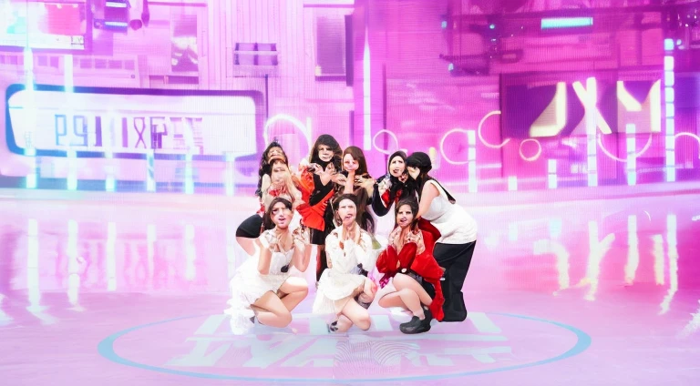 Faith poses for photo on stage with neon lights background, twice, Musical performance, sha xi, IU, Happy!!!, 2 0 1 7, 2017, lu ji, 2 0 1 8, 2018, tv show, 2 0 1 6, in girls generation, 2016, 2 0 1 4