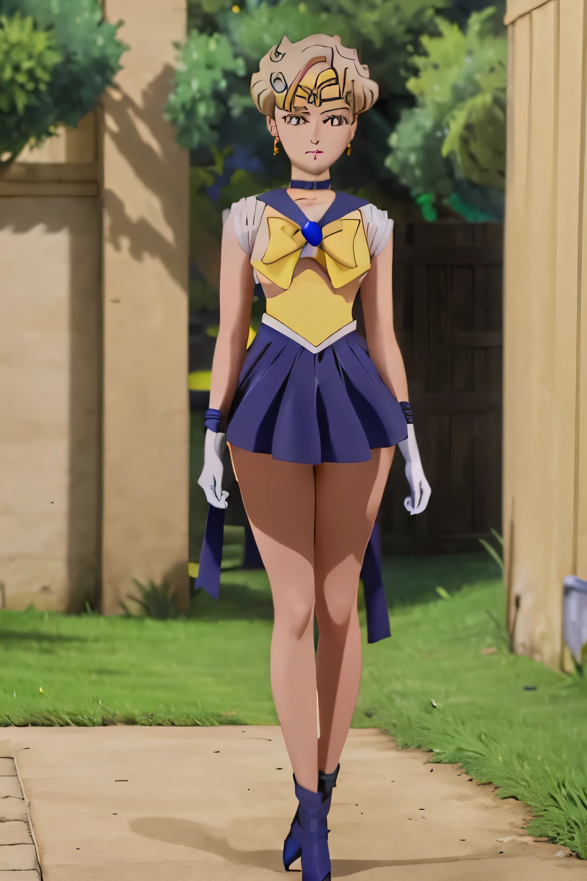 (La mejor calidad:1.1), (Obra maestra:1.4), (absurdos:1.0), retrato, primer plano,1girl, Marinero Urano, KizukiAi, Mujer madura, small breasts, aqua eyes, cabello rubio, Uniforme Sailor Senshi, Collar de marinero, arco de pecho, Arco trasero, Falda suplicante, Guantes blancos de codo, big booty, Ultra minifalda , jewely, Pendientes, falda plisada , Collar marinero azul, minifalda, gargantilla, blue gargantilla, Guantes blancos, pelo corto, jewely, Pendientes, sentada, Piernas cruzadas, muy sexy. PIERNAS ENROSCADAS, Show loot