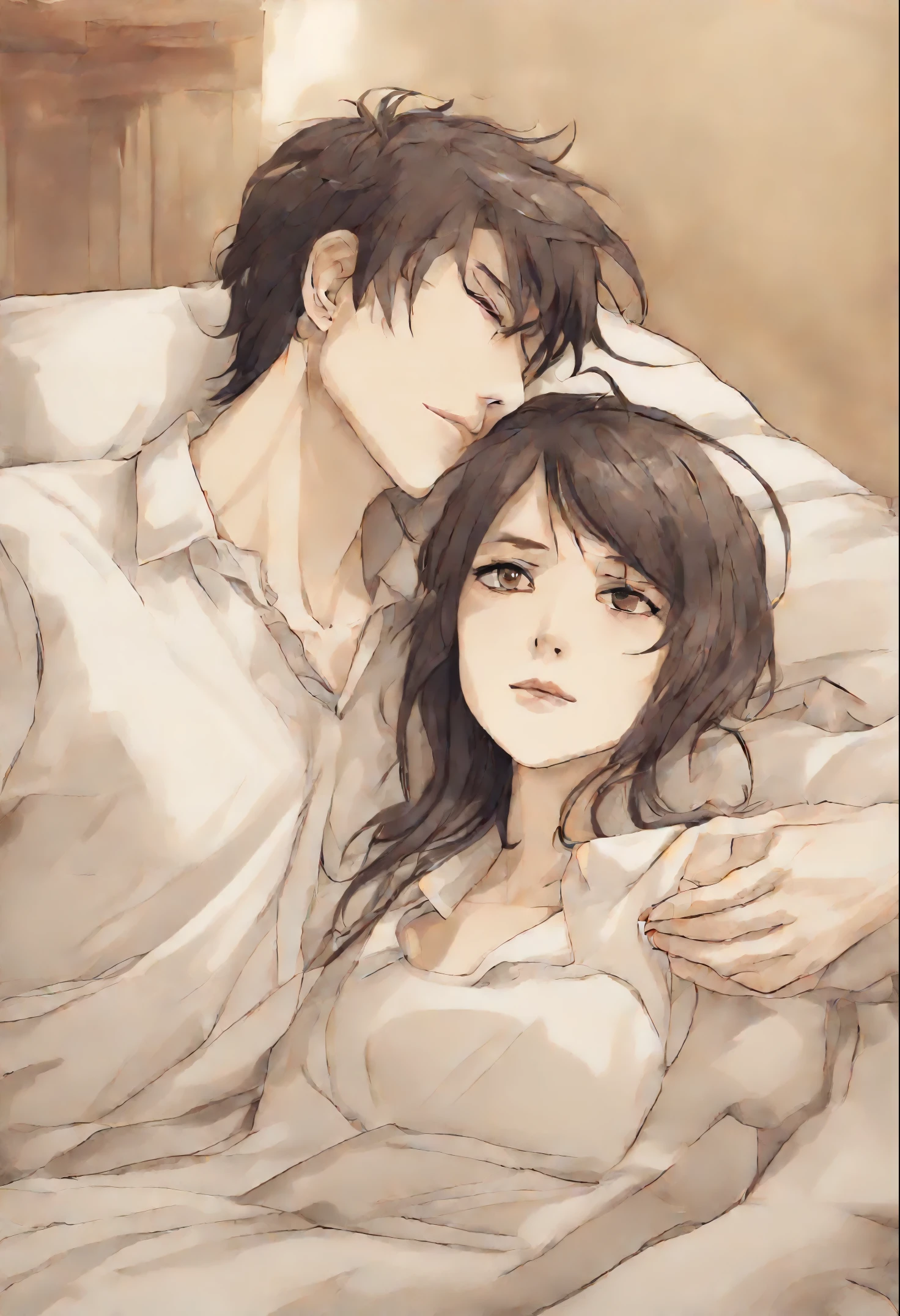 Anime style, She had no strength left to resist, when he picked her up and, removing pillows, started laying. She felt his hands on her skin, calloused and warm, anatomically correctly drawn body