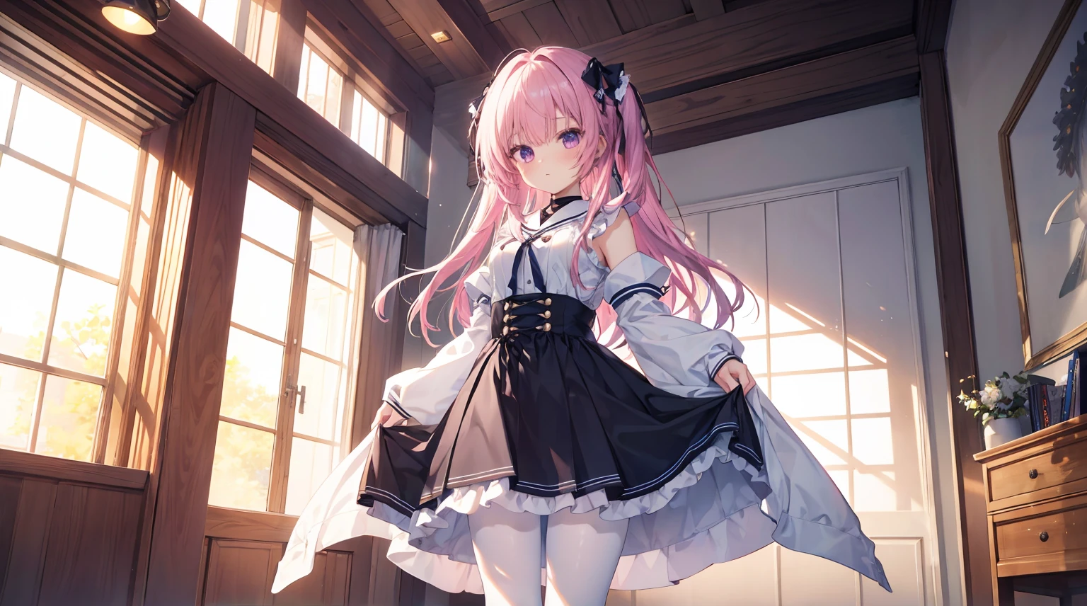 ((SD Art、cute little、Chibi Character))、​masterpiece、hight resolution、the detail、真实感、Best Quality、beauitful face、Sauce order、22year old、Floral hair ornament、short twintails、Embarrassed look、slightly larger udder、round protruding buttocks、slightly chubby thighs、full body Esbian、Night view of the upper floors、Very affectionate love relationship、Innocent、agitation、Spread your legs apart、Platform high heels、Cowgirl、Standing、colorfull dress、Capture magical moments、Be enchanted by its amazing beauty、Dynamism