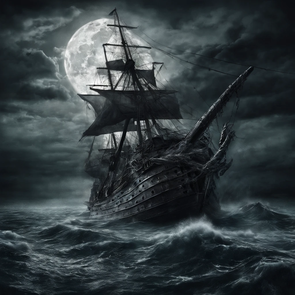(a kraken attacks a ship), night, very big moon, tense atmosphere, (huge detail, hyper realistic, epic scale, insane level of details)