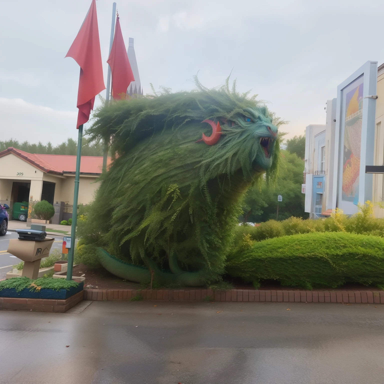 The dragon wrapped around the bush