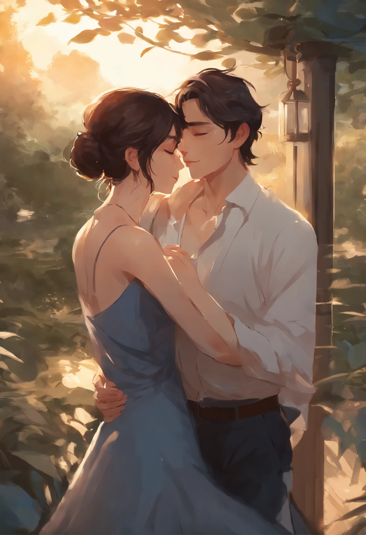 Anime - the style of depicting a man and a woman, hugging in arms., kissing together cutely, guweiz and makoto shinkai, high quality fanart, lovely kiss, Makoto Shinkai and (Cain Plague), sakimichan and makoto shinkai, guweiz, kissing together, artwork in the style of guweiz, kissing