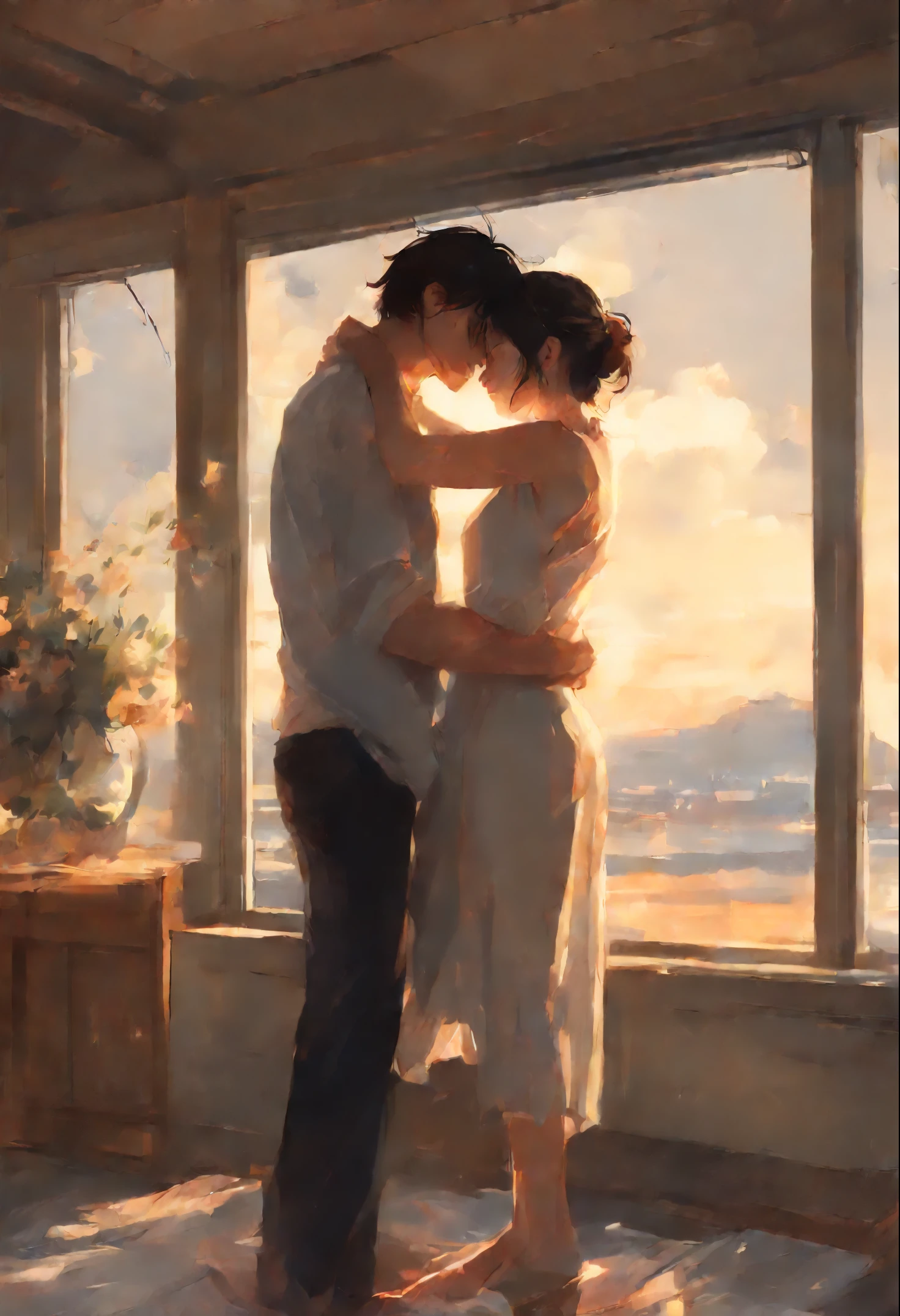 She had no strength left to resist, when he lifted her up and, removing the pillows, started laying. She felt his hands on her skin, calloused and warm. Makoto Shinkai and (Cainova plague), sakimichan and makoto shinkai, guweiz, Kissing together, artwork in the style of guweiz