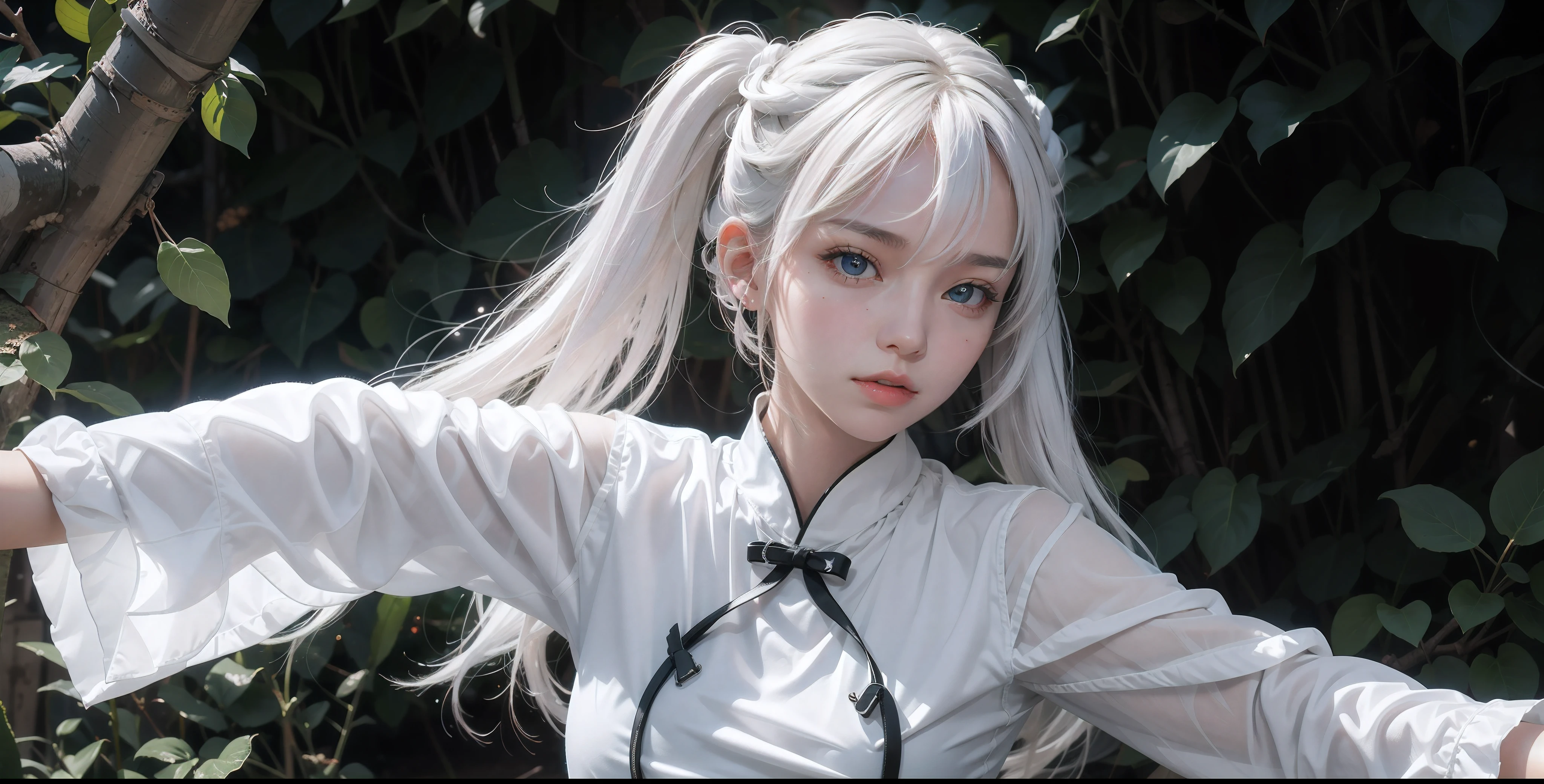 1 girl,The beautiful, tmasterpiece, Best quality, white backgrounid,Kazuya Takahashi, concept-art, white color hair,the detail