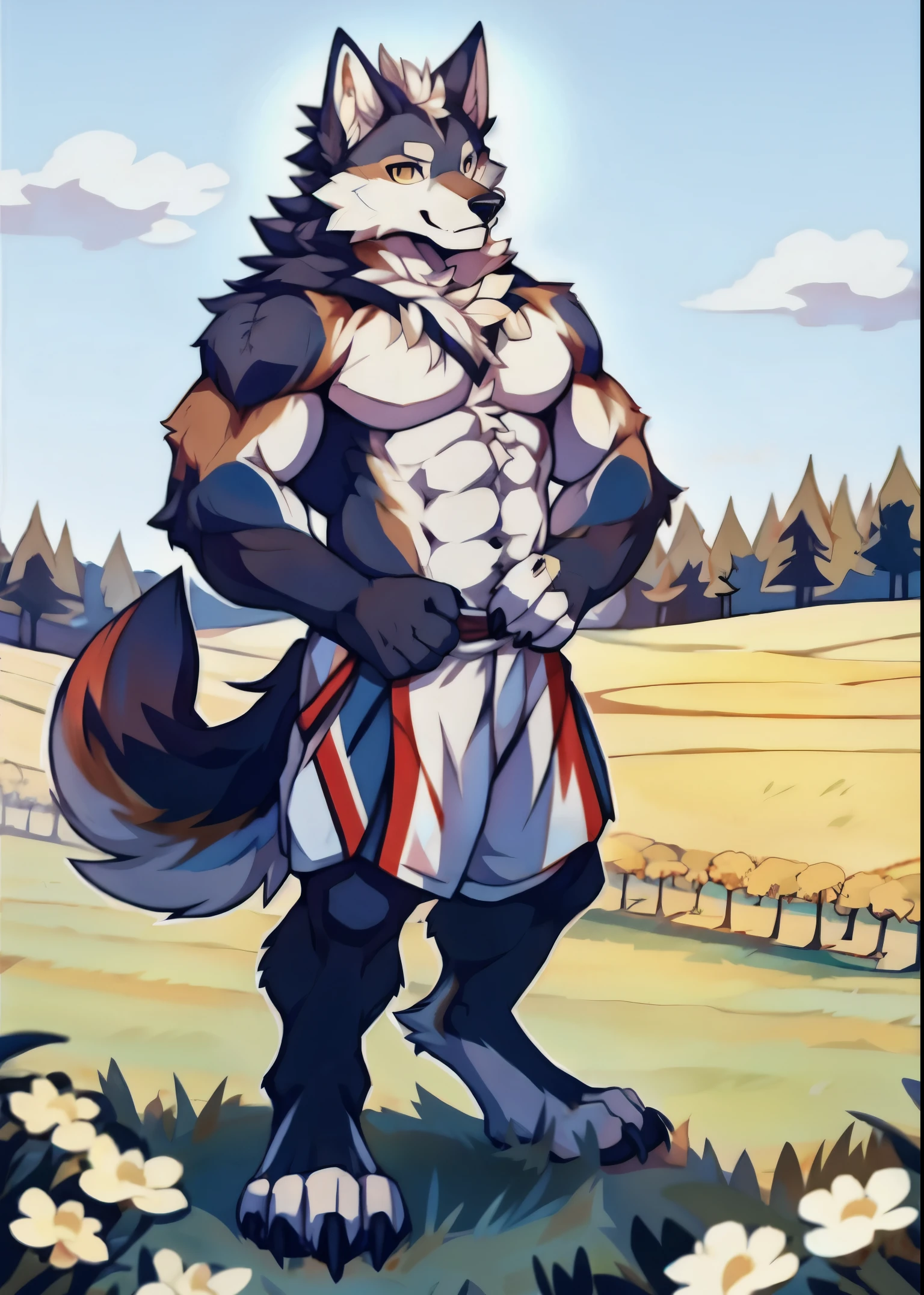 Chubby wolf with a giant bulge showing his penis