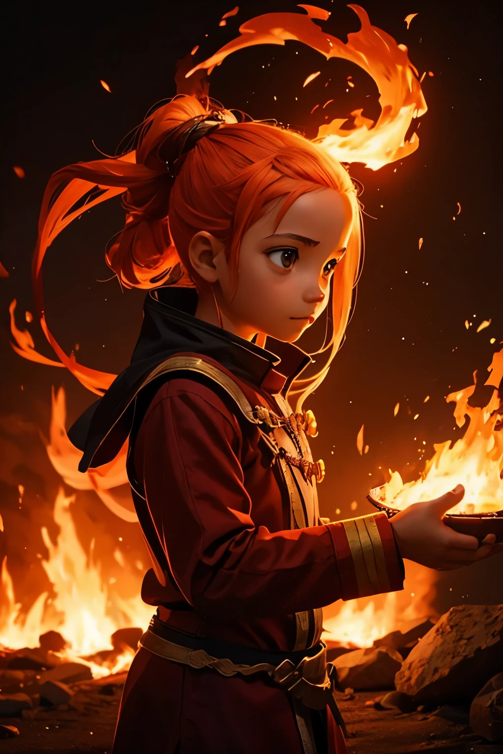 Fire Genasi, child, girl, young, controlling fire