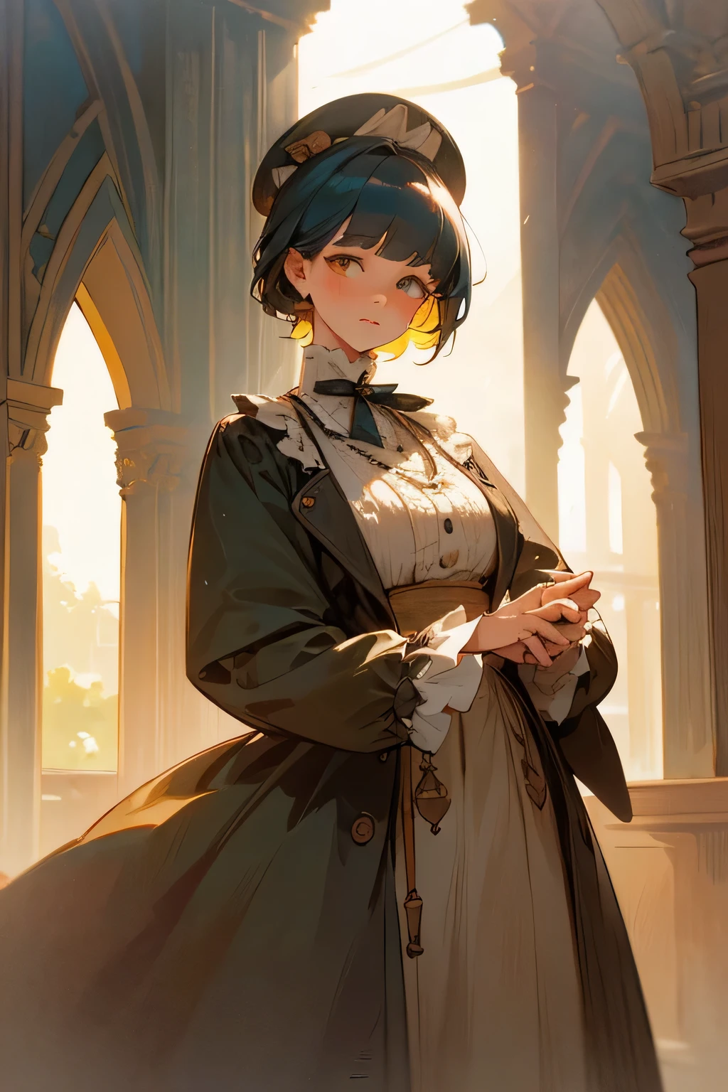 (original character:1.1,19th century:[clothing],detailed clothing,peculiar clothes,1900 clothing,vibrant colors,vintage,soft lighting,romantic atmosphere)