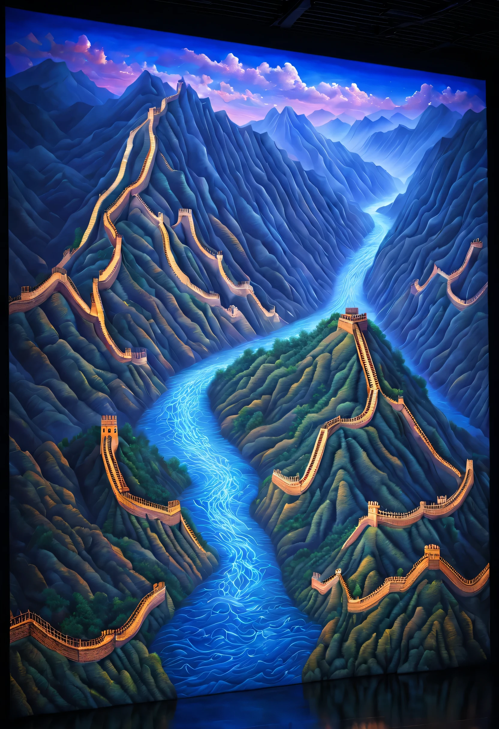 (Great Wall Thousand Miles of Rivers and Mountains Painting Holographic Projection: 1.2), Projection screen, (a happy new year: 1.3),