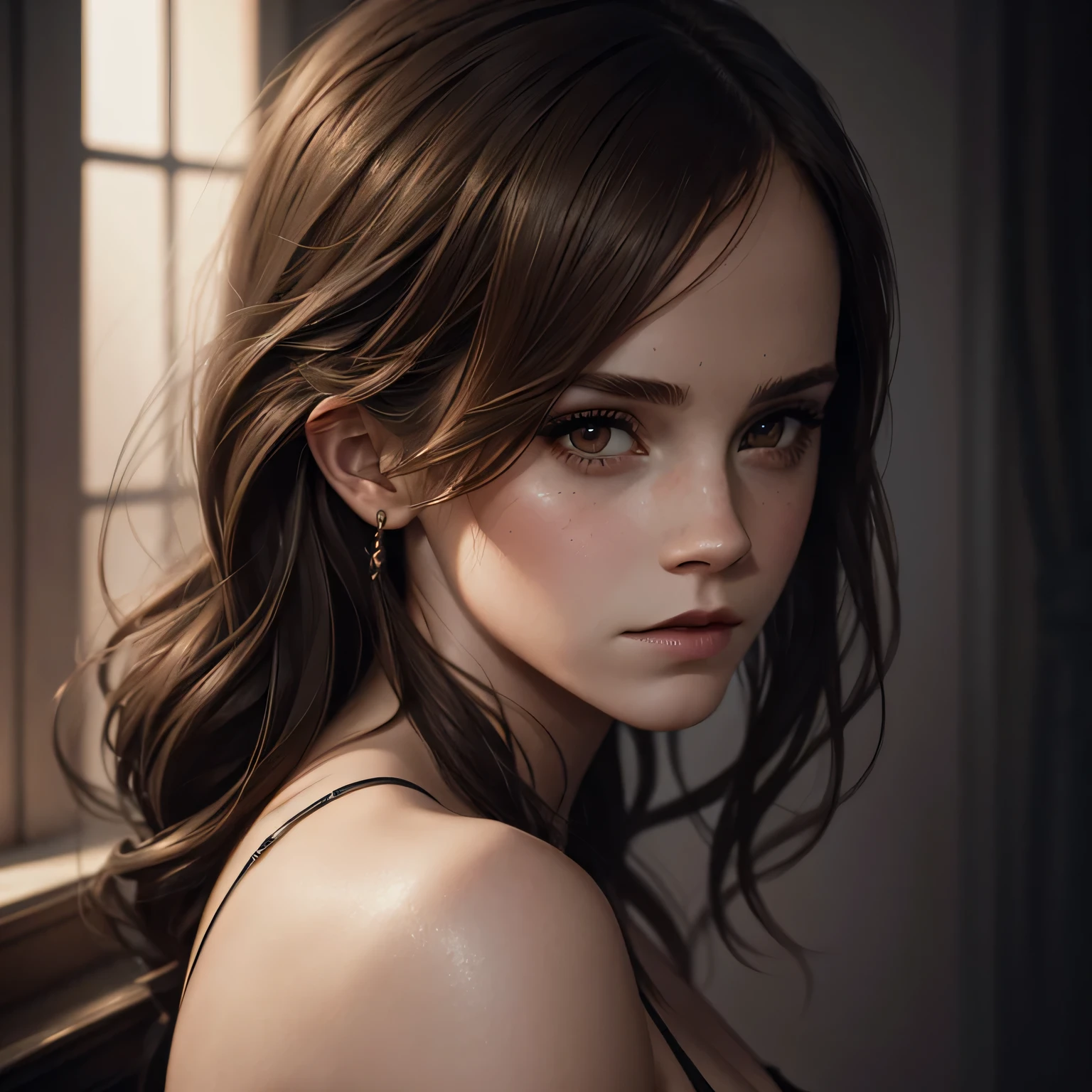 full shot of emma watson, nude, French topless, character portrait, 4 9 9 0 s, by the wide,  high hells, Intricate, elegant, Very detailed, Digital paint, art station, Conceptual art, seeds, sharp focus, illustration, Art by WLOP, Charlie Bowater and Alexandra Fomina