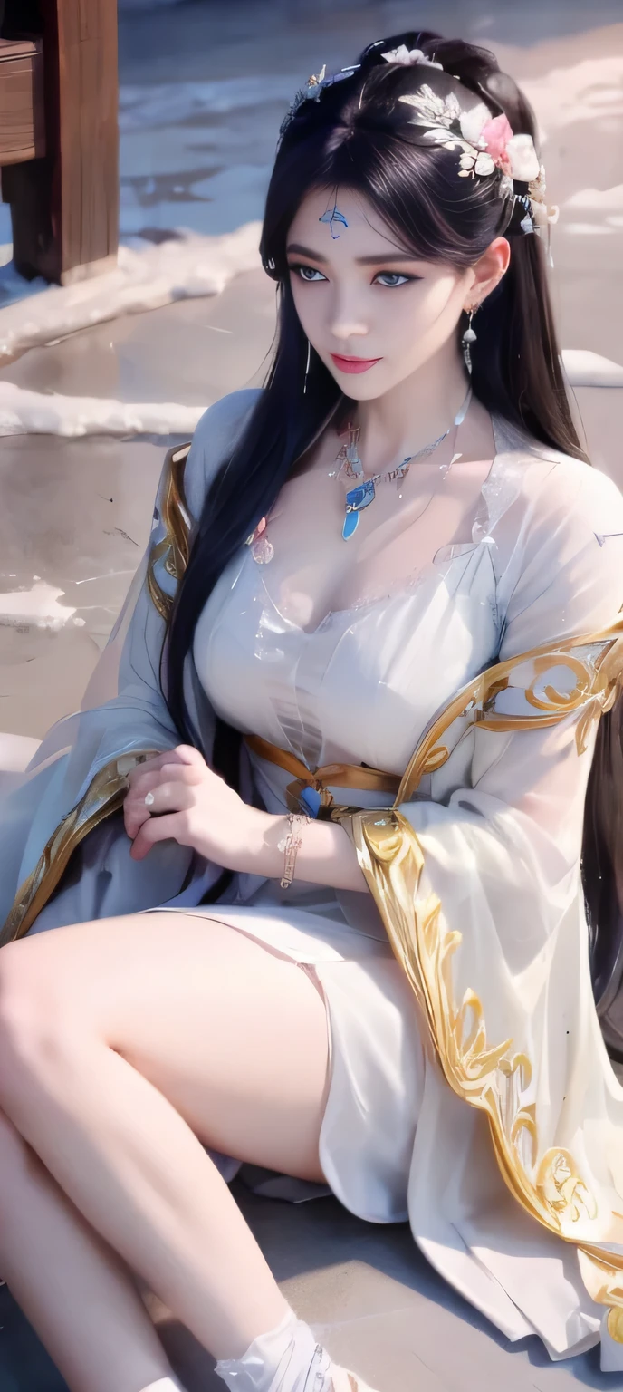 Watery Big Eyes, Loving Eyes, [Shy], Long Hair, Master Works, Best Picture Quality, Ultra High Resolution, Higher Quality, Beautiful Girl, Female, Heart Hair Accessory, 8K Resolution, Spice Girl, Beautiful Eyes, Blush, Thin Shoulder Straps, Dusk, Oasis ((Character by the Waterhole)), Magic Ring, Volumetric Light, Cinematic Light, Natural Light. Waterfall background, Snow Moon Law Moon Girl Light Shoulders, Solo, Crystal Clear Water Splash Perfect Reflection, Eyebrow Pattern, Beautiful Black Eyes, Floating Water Splash, Black Water Droplet, Beautiful Glow, Best Quality, Illustration, Masterpiece, Best Production, Best Quality, Highly Detailed, Extremely Detailed CG, Lighting, Cute, Tyndall Effect, Burning Splash Wrapped, Light Shoulders, Depth of Field, Black Water, Super Moe, Shining, Beautiful, The, delicate facial features, cute, black water particle special effects, dreamy, floating, Black glowing particles, long black hair, necklace, (((silver fluffy dress))), ancient palaces, ancient mythology, luxurious and detailed background, ((Masterpiece)), ((Highest Quality)), exquisite CG, blue-purple tone, sweet Beautiful beautiful girl with a cute smile