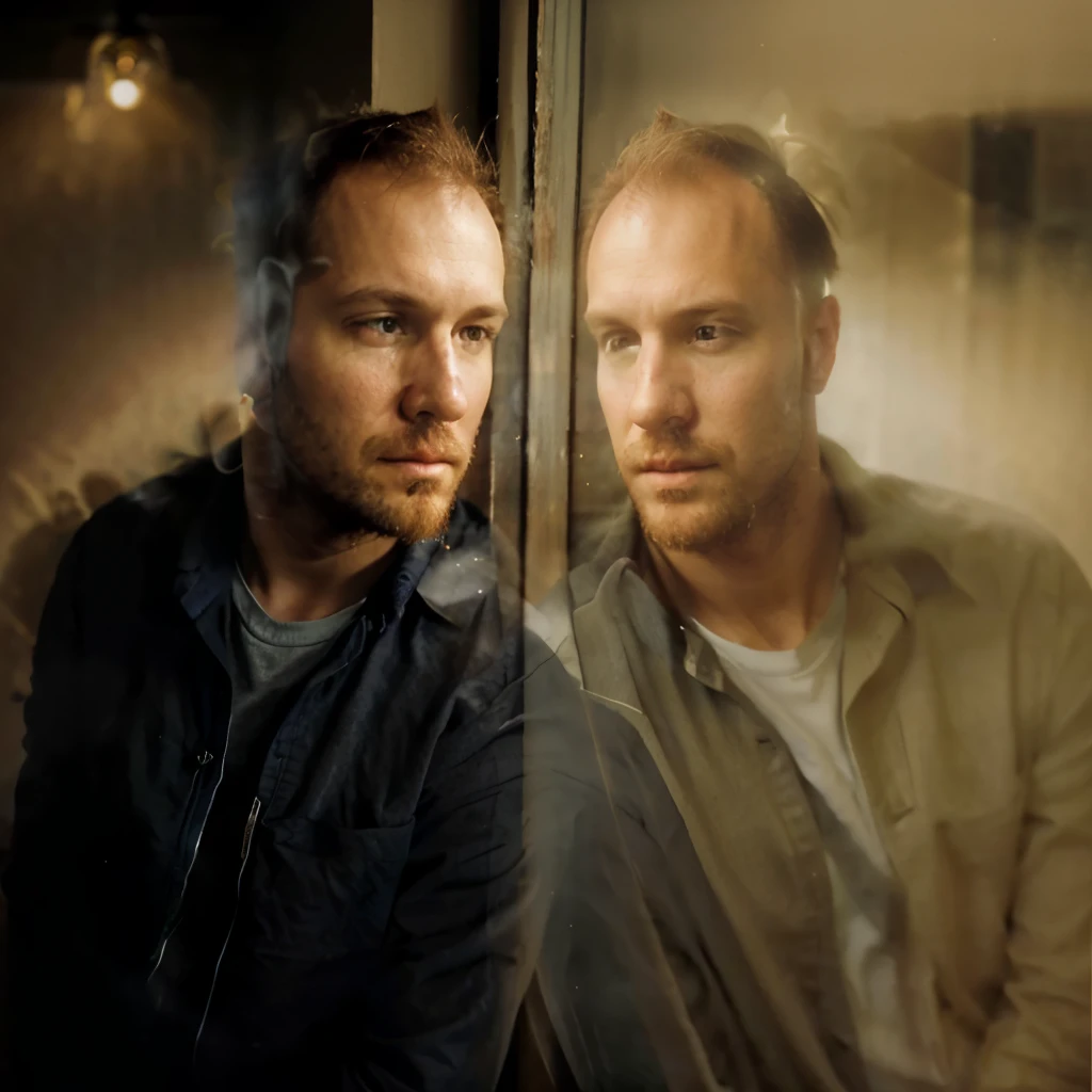 there are two men looking out of a window at the same time, photo portrait, promo shot, balding, chris scalf, andy shaw, philip selway (drums), paul barson, portrait photo, lofi portrait at a window, portrait picture, sad man, catastrophic, portrait, profile pic, profile image, near a window, profile picture, the guy is a project manager, he is stylish, he is sexy