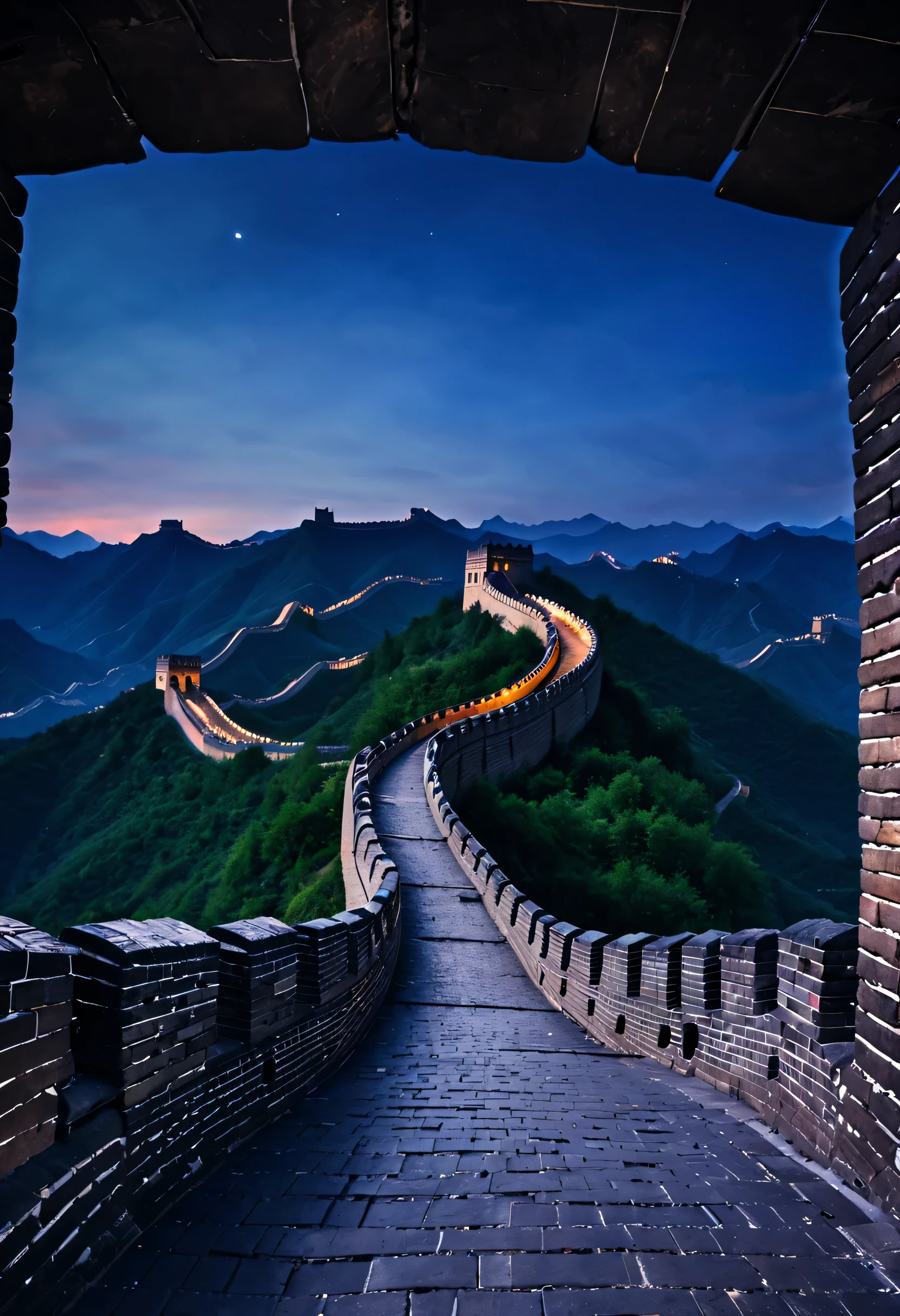 (ancient painting &cite;Thousands of miles of rivers and mountains&cite; Projection on the wall of the Great Wall of China.: 1.2), (a happy new year: 1.3),high - tech,photography,古画high - tech