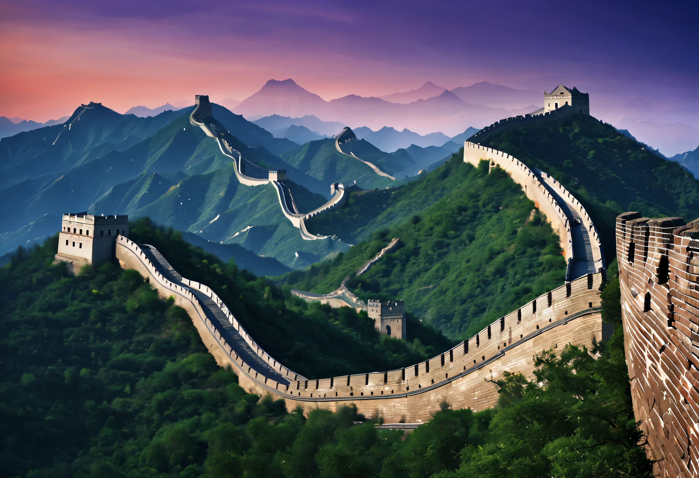 (ancient painting &cite;Thousands of miles of rivers and mountains&cite; Projection on the Great Wall of China.: 1.2), (a happy new year: 1.3),high - tech,photography of,古画high - tech
