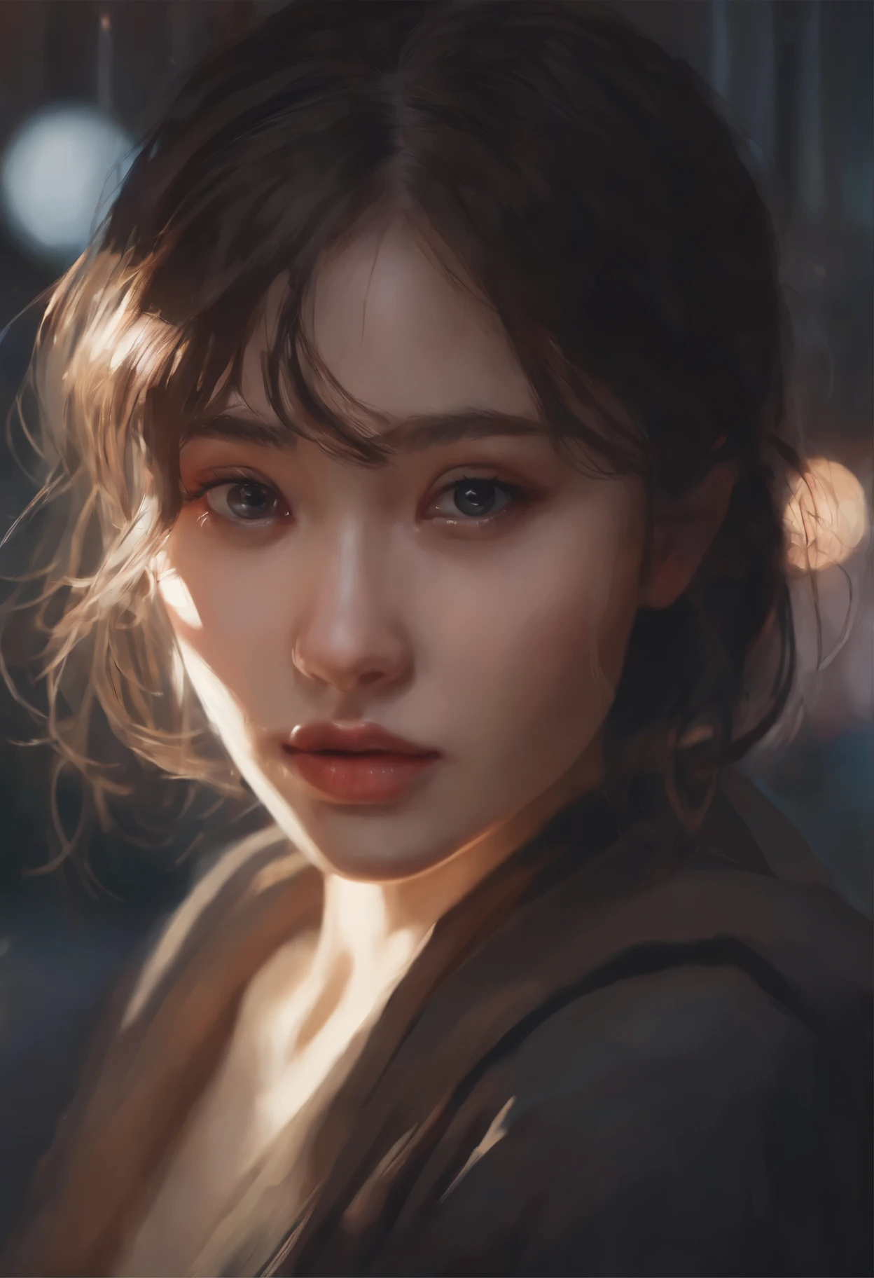 portraite of a, Young Russian woman, Her thin straight eyebrows came together into a thread..., dark circles appeared under the eyes. Makoto Shinkai and (Cain&#39;Plague), sakimichan and makoto shinkai, guweiz, kissing together, artwork in the style of guweiz