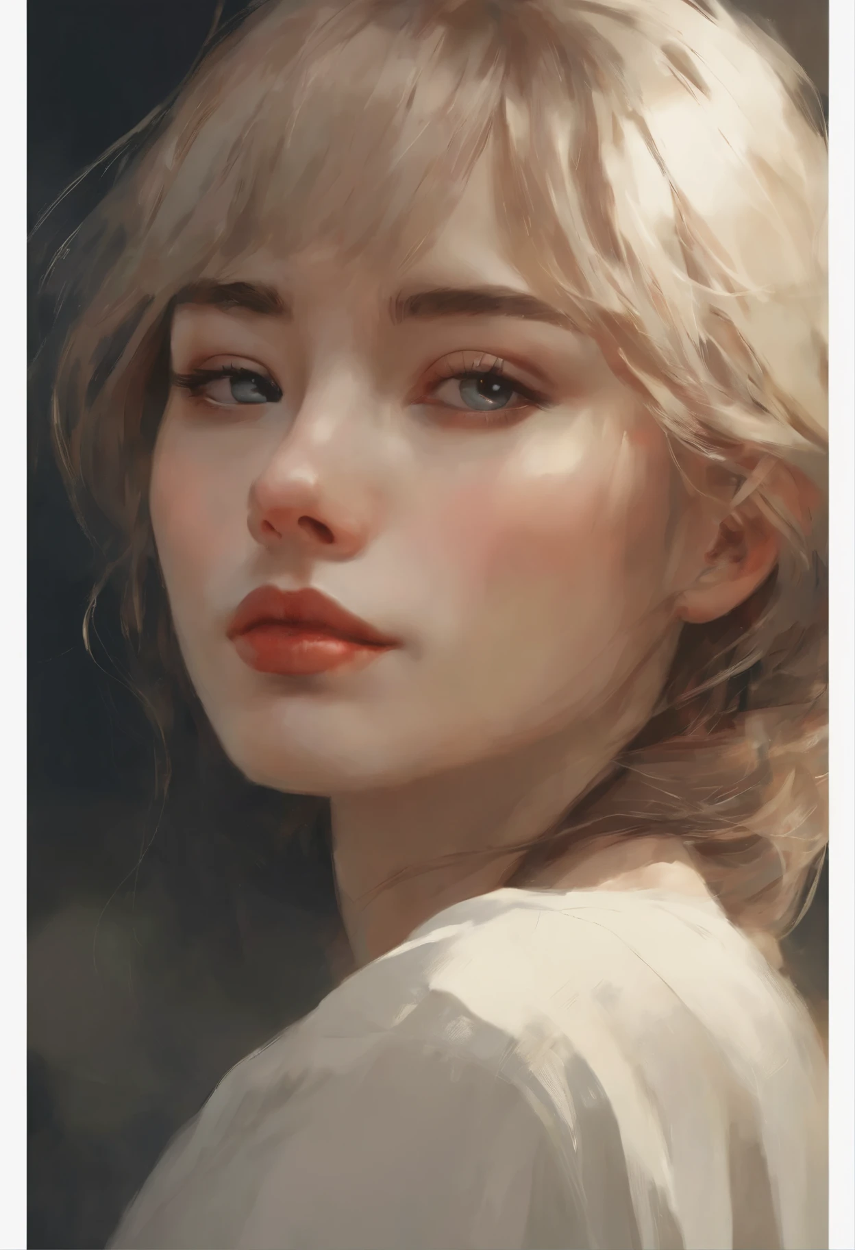 portraite of a, Young Russian woman, Her thin straight eyebrows came together into a thread..., dark circles appeared under the eyes. Makoto Shinkai and (Cain'Plague), sakimichan and makoto shinkai, guweiz, kissing together, artwork in the style of guweiz