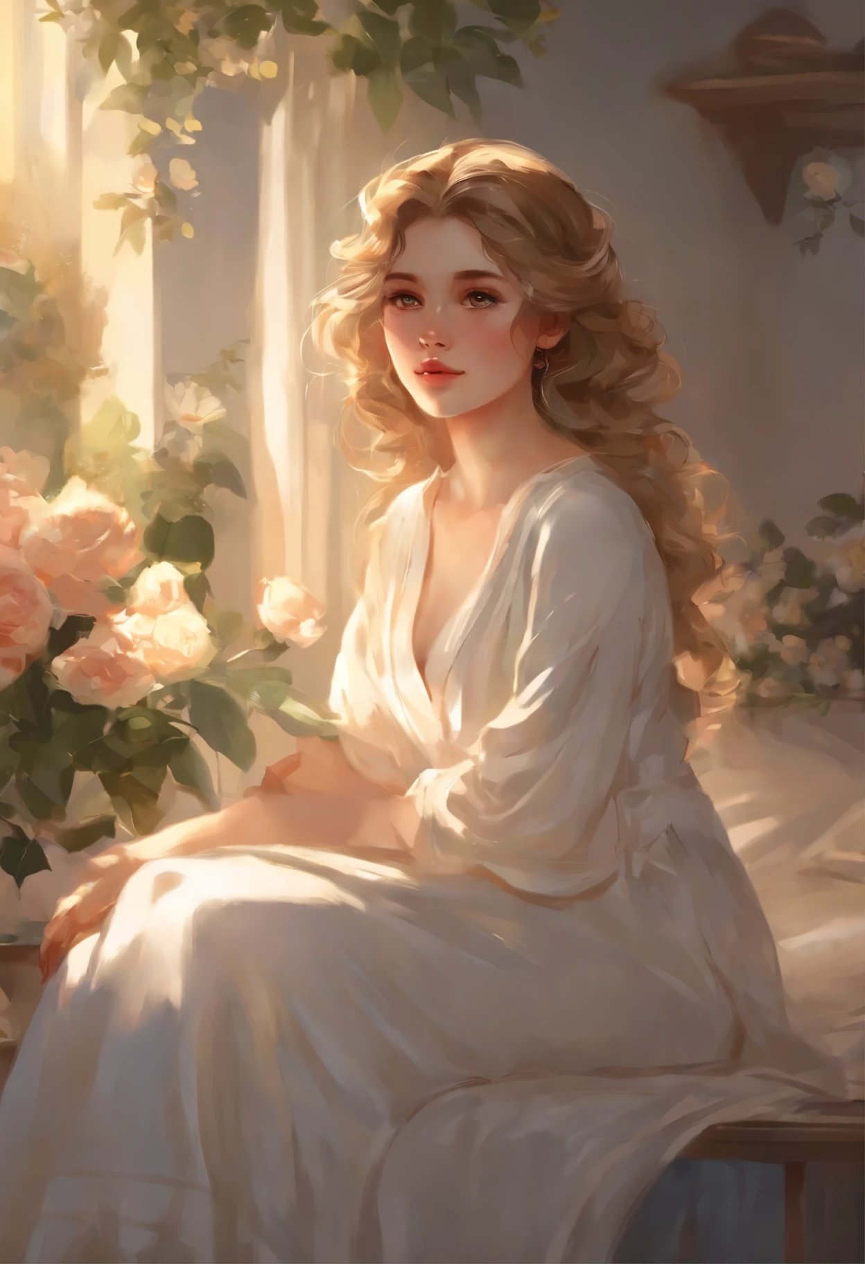 portrait of a princess, little girl, with big golden curls in a silk nightgown down to her feet, Her thin straight eyebrows came together into a thread, and dark circles appeared under the eyes.Makoto Shinkai and (Cainova plague), sakimichan and makoto shinkai, guweiz, Kissing together, artwork in the style of guweiz
