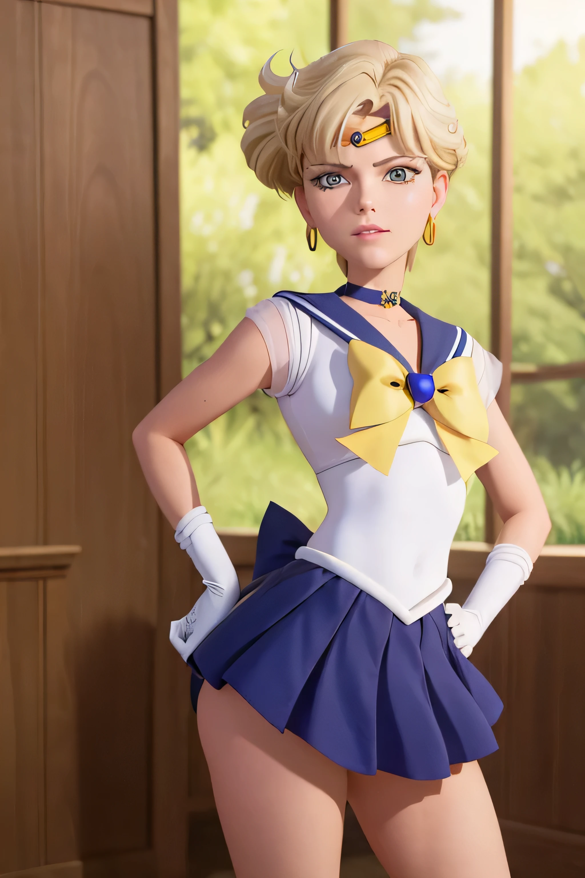 (La mejor calidad:1.1), (Obra maestra:1.4), (absurdos:1.0), retrato, primer plano,1girl, Marinero Urano, KizukiAi, Mujer madura, small breasts, aqua eyes, cabello rubio, Uniforme Sailor Senshi, Collar de marinero, arco de pecho, Arco trasero, Falda suplicante, Guantes blancos de codo, big booty, Ultra minifalda , jewely, Pendientes,, en postura de espalda, Show off your loot, Backwards, no thong big booty, Ultra minifalda ( Postura de la espalda, Backwards, Show off your loot)