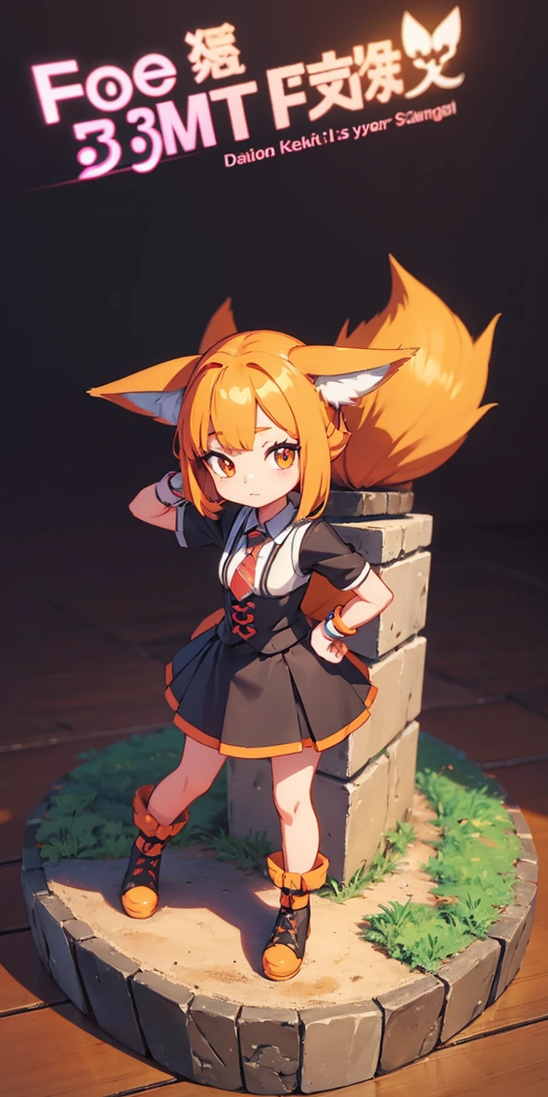 SFW, Female Full body standing straight symmetrical, looking to the viewer, hands on hips, peace sign, cartoon illustration of a furry little fox sitting on a dark surface, cute detailed digital art, cute 3 d render, adorable digital painting, cute digital art, isometric 3d fantasy cute dog, fox from league of legends chibi, cute fox, 3 d render stylized, stylized 3d render, blender eevee render, stylized as a 3d render