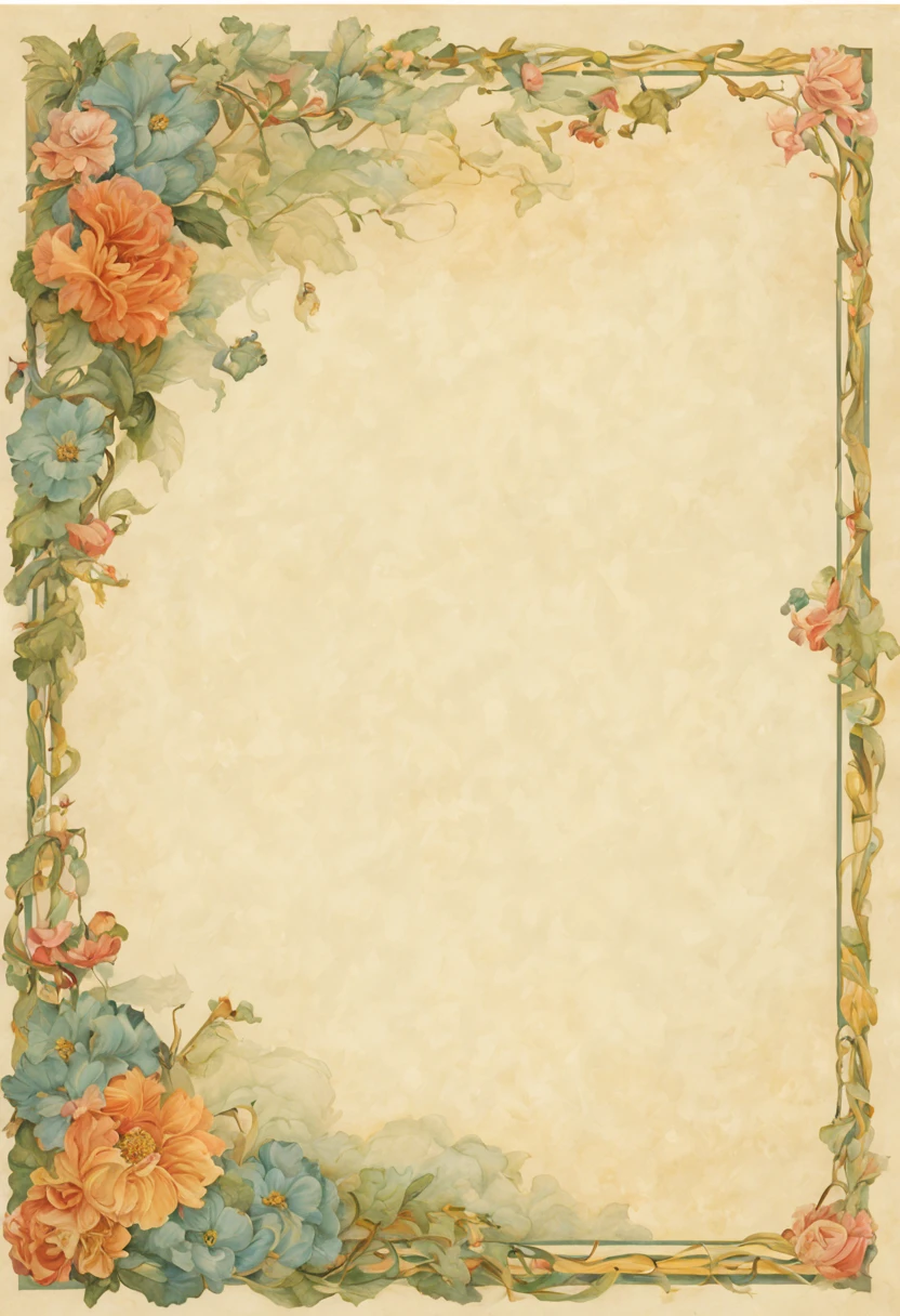 art nouveau , Letter Writing Paper Sheets Floral Border, delicate