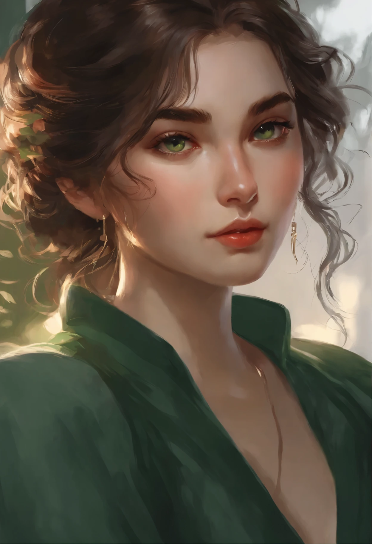 financial and investment world, particularly in the context of stocks and cryptocurrencies, full body girl , full standing character i green dress , looks like a strong lady, proudly 