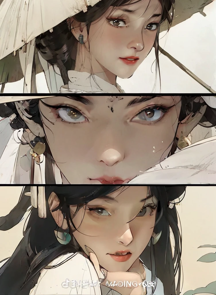 there are two pictures of a woman with an umbrella and a cat, artwork in the style of guweiz, guweiz, beautiful character painting, guweiz on artstation pixiv, guweiz on pixiv artstation, stunning anime face portrait, beautiful digital artwork, wlop rossdraws, detailed digital anime art, guweiz masterpiece,AMI