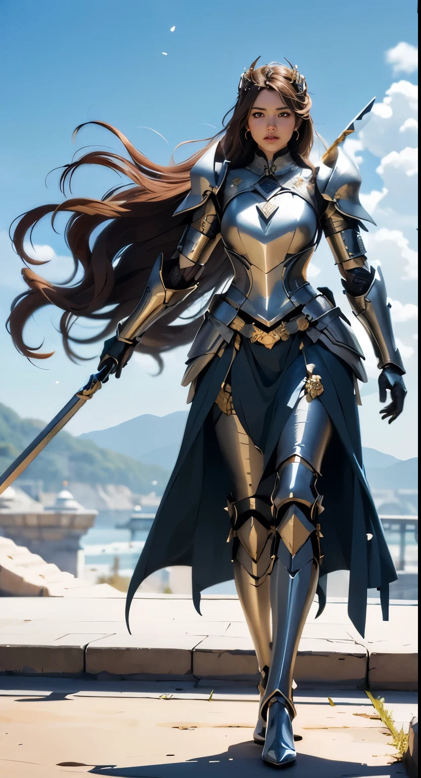 Holding a body-length golden spear