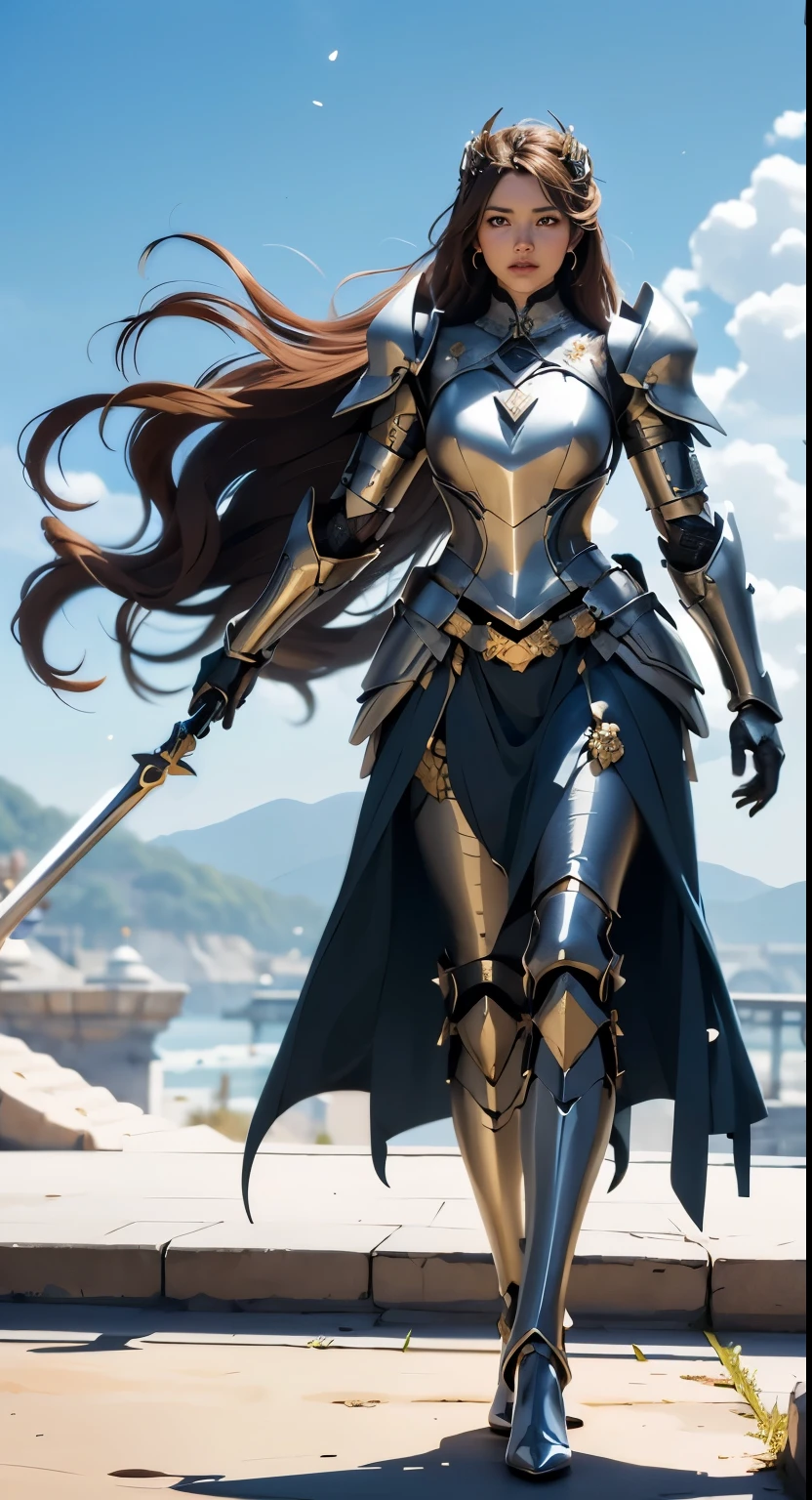 Holding a body-length golden spear
