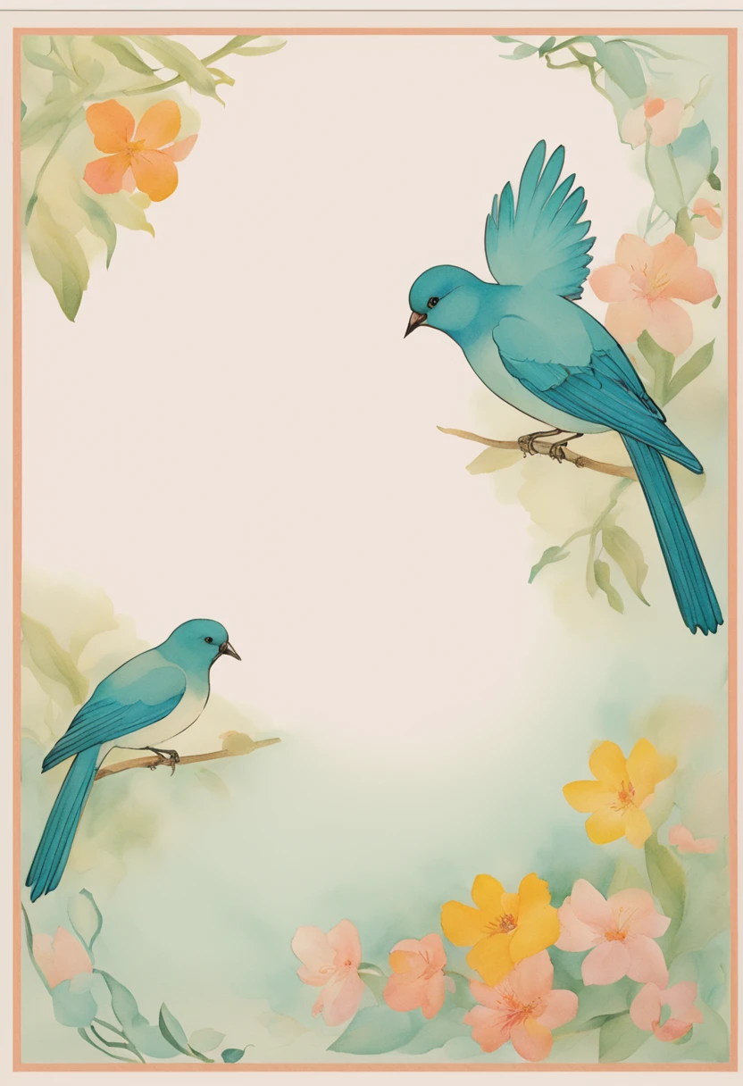 art nouveau , Letter Writing Paper Sheets Floral Border, delicate, Flowers and birds, sketching, aquarelle
modern