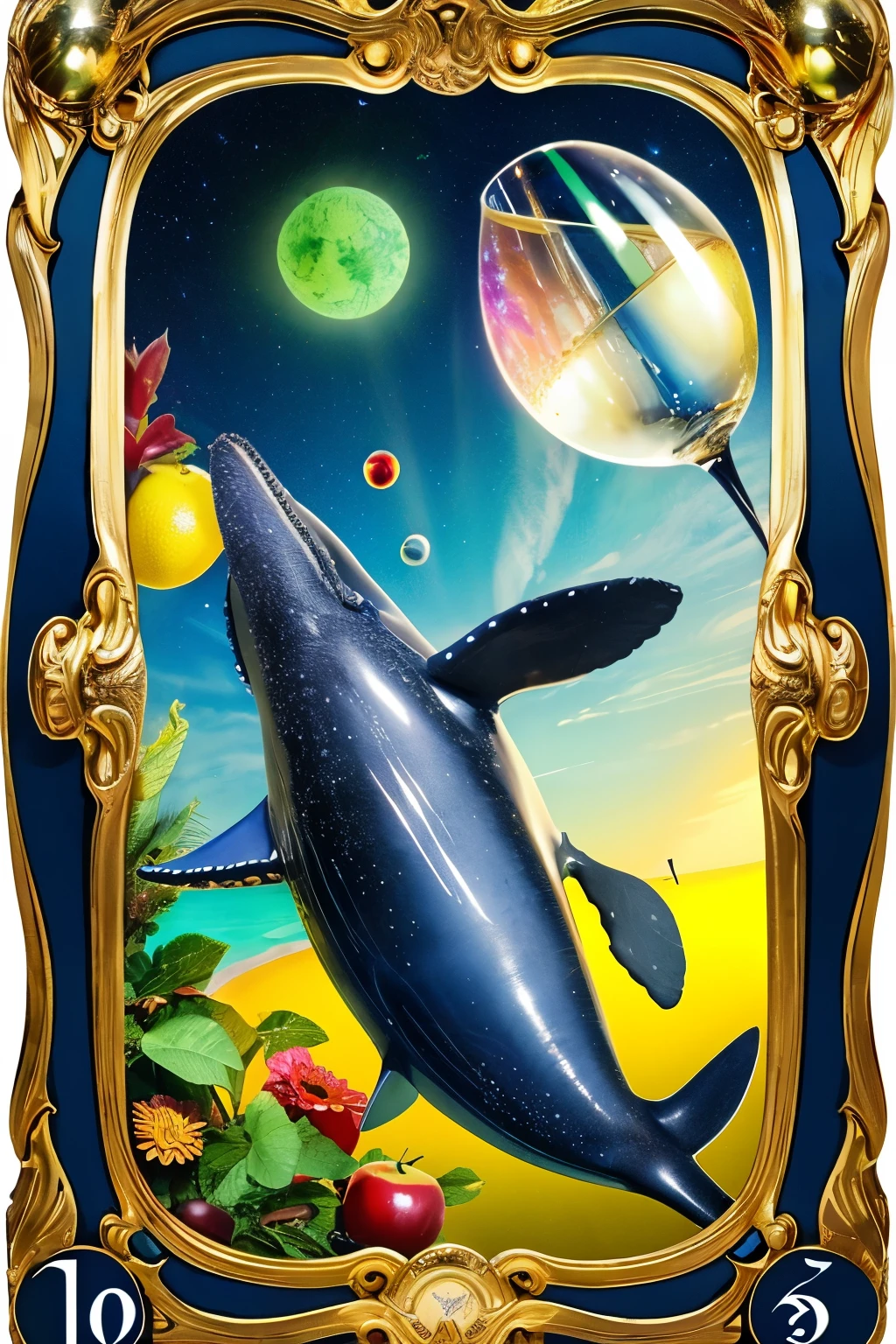 kosmos stele whale kosmos clothes Pirate Ship Atlantis mirror ball record Green apples yellow gerbera wine glasses boots