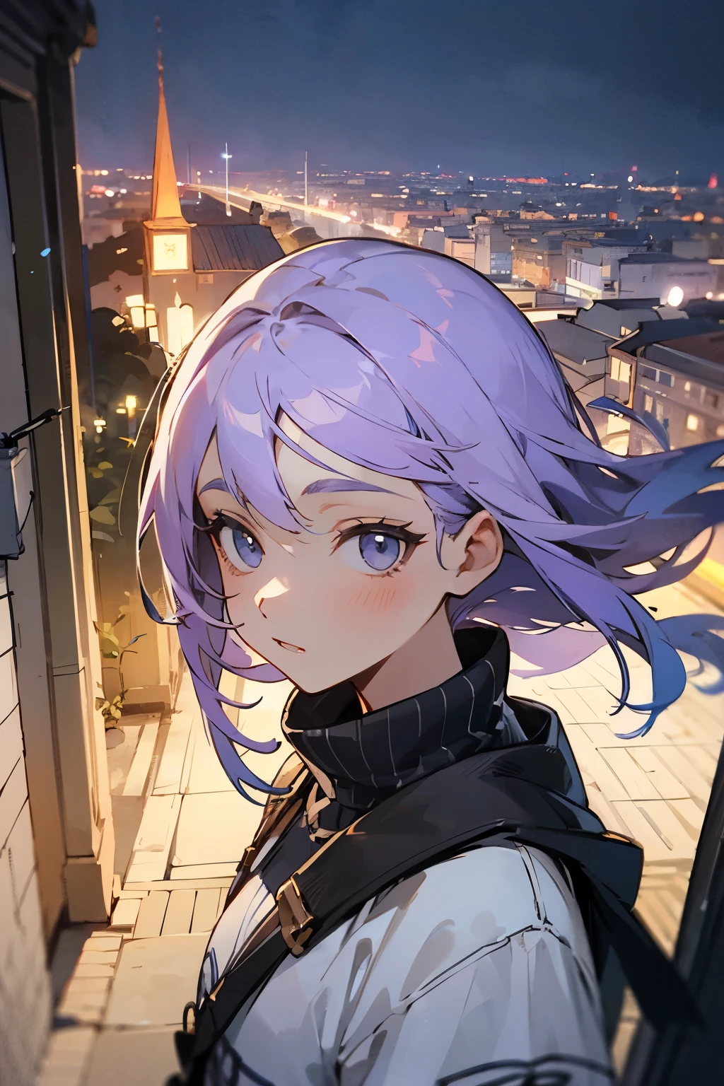 garota, cabelo branco, beautiful lilac eyes, cidade grande, moletom preto, rua da cidade