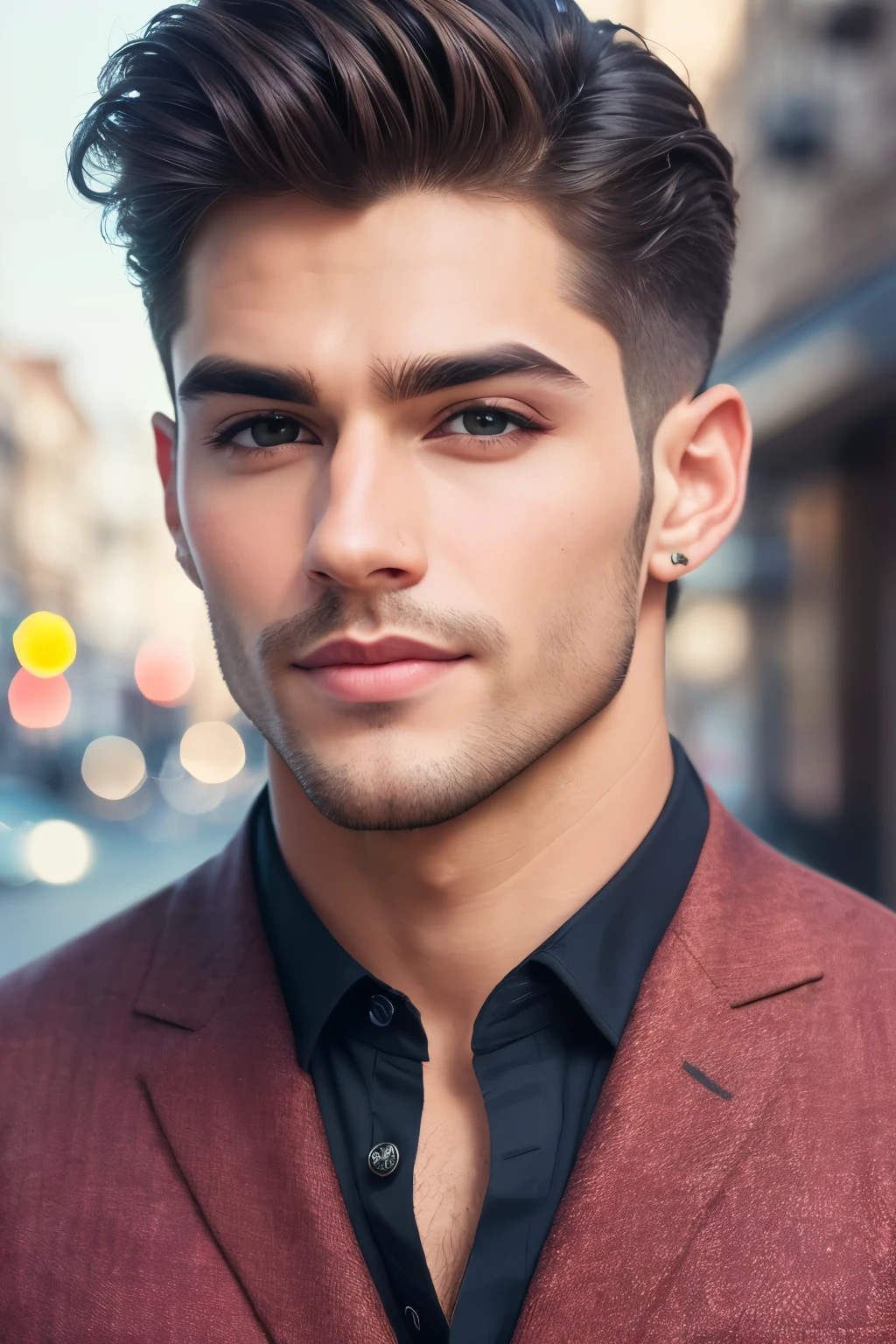 (( perfect jwaline)) (( handsome men)),(( dimple on face)) (( hunter eyes)),((best quality)), ((masterpiece)), (detailed), perfect face,(( europian men)), ((perfect hair style with face )), (indian skin textured))