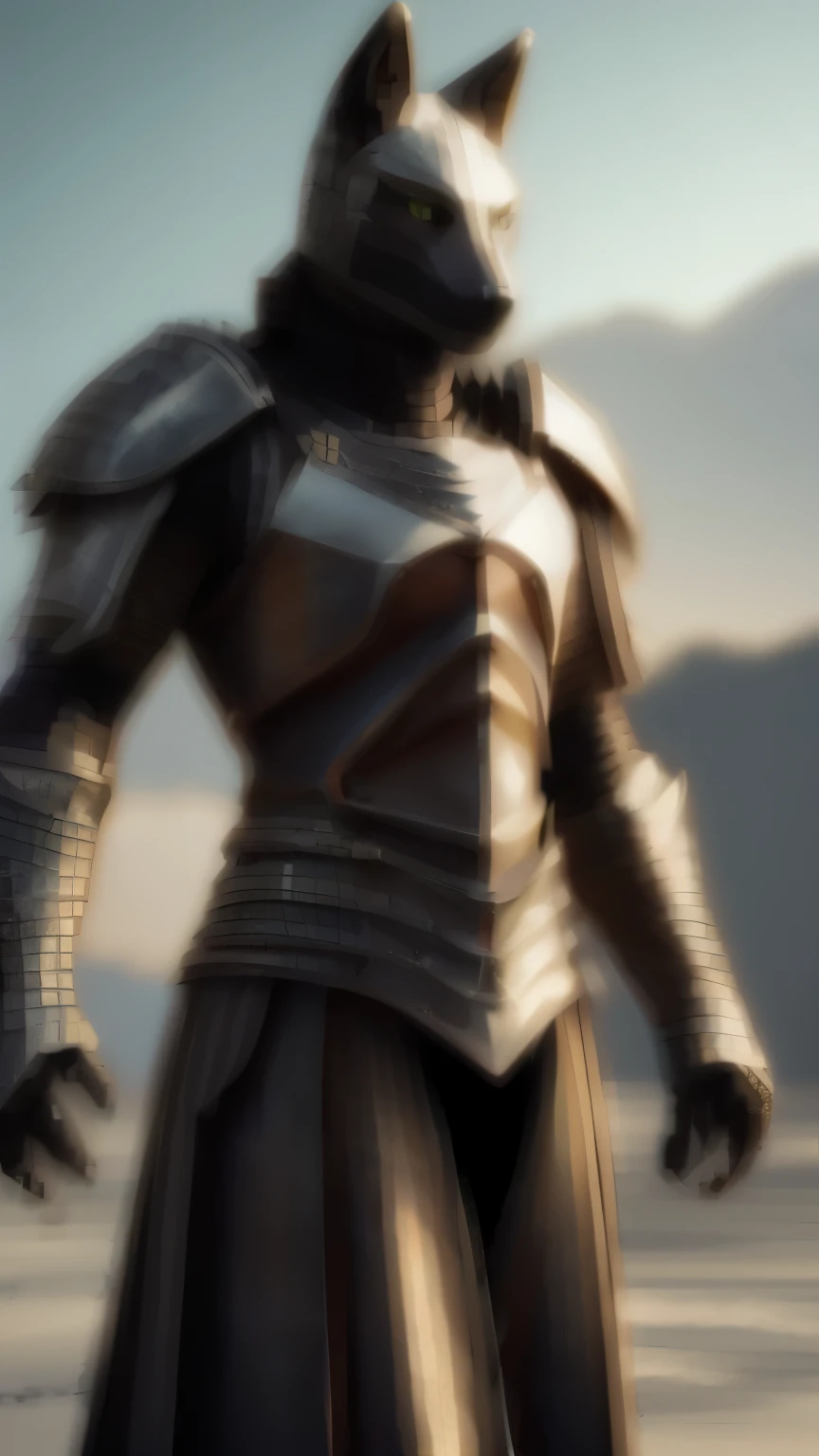 Wolf Knight, Thin Armor, intricate design, silver, Silk, Cinematic lighting, 4k, Floating hair, Sharp