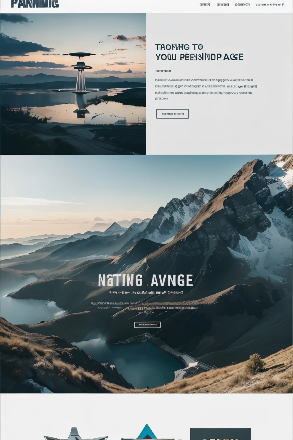 Design an advanced (((landing page))) for a modern business website with a clean and professional ((full-screen layout)) that stands out through its unique UI elements, landscape ratio