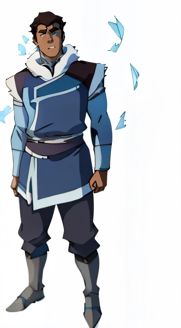 Looking like Bolin but as a water bender, light brown skin, bluer eyes and curly hair like Richard Ayoade. Simialr to Bolin’s outfit from the legend of Korra.