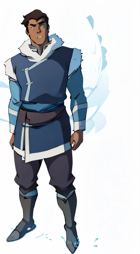 Looking like Bolin but as a water bender, light brown skin, bluer eyes and curly hair like Richard Ayoade. Simialr to Bolin’s outfit from the legend of Korra.