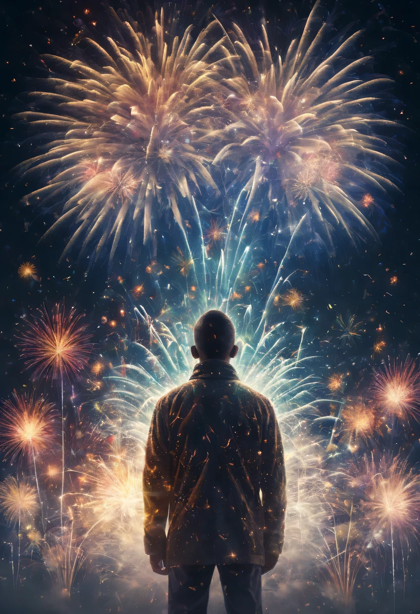 2024 new year poster,Transparent avatar，New Year&#39;s Eve Fireworks 2024，（multiple exposure：1.8）2024 New Year&#39;s Eve Vision Poster，Intricate poster for the year 2024 in surreal art style，2024 surreal dream new year poster，2024 surreal sci-fi new year dream poster