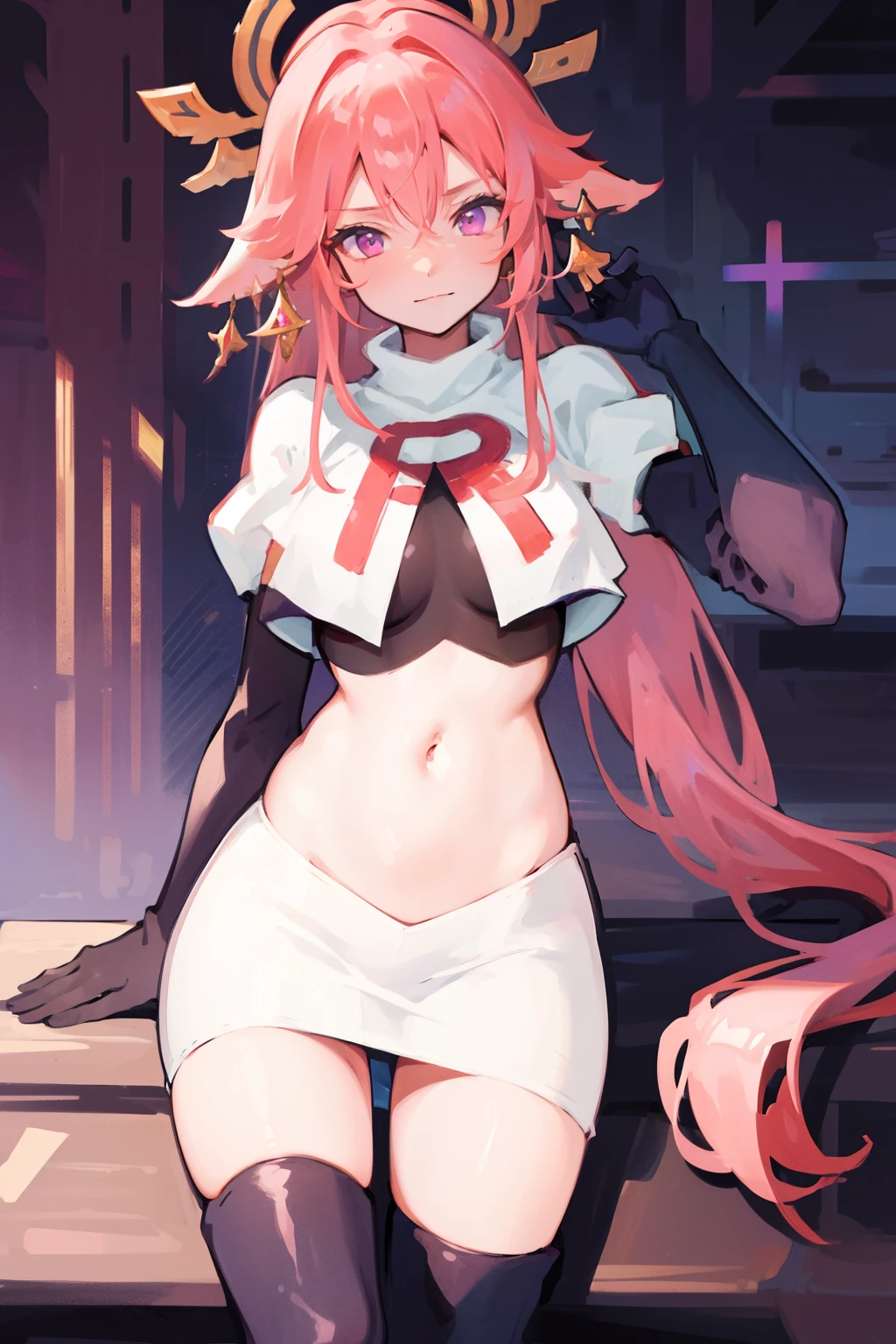 Highly detailed background, masterpiece, Highest quality, One girl, alone, ((masterpiece, Highest quality)),Best aesthetics, Zero Two (Darling in the Franxx), Darling in the Franxx, bangs, bite, blush, Covered navel, eye shadow, Green Eyes, Hair on the back of the head, Hands on hips, horn, smile, Long Hair, View your viewers, compensate, Medium chest, Pilot Suit, Red suit, Pink Hair, red eye shadow, sf, Fits perfectly to the skin, 