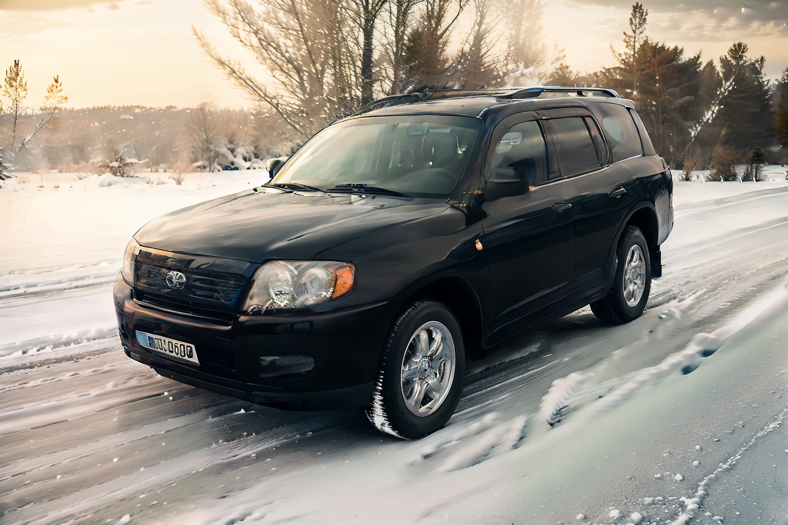A black SUV is driving along a snowy road, 2 0 1 1, 2011, 2012, 2 0 1 2, 2010, 2 0 1 0, Alexander Runciman, 2009, 2 0 0 9, luxury, Snow Snow, vehicle photography, only snow in the background, In the snow