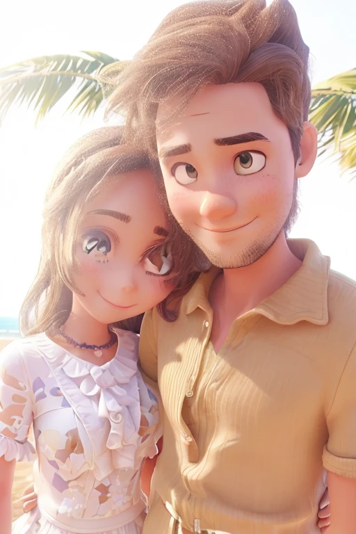 3d lovely couple in the beach