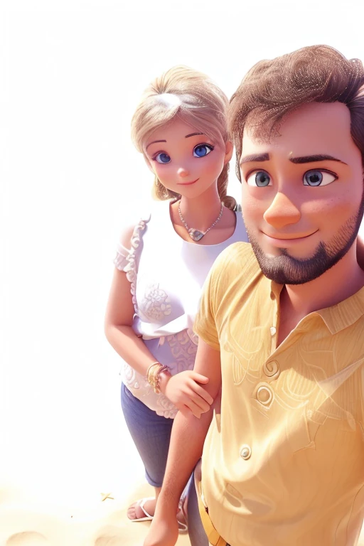 3d real lovely couple in the beach