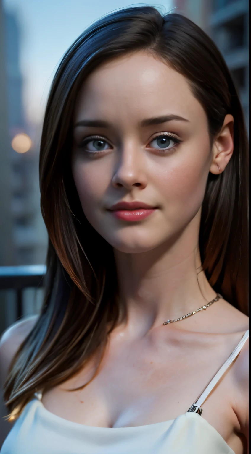 photo of Alexis Bledel, RAW, beautiful woman, ((portrait)), ((detailed face:1.2)), ((detailed facial feature, detailed skin, clear skin), (perfect proportioned body), ((nsfw:1.5)) (high detailed city environment, apartment balcony), (realistic photo, best quality, detailed), (8k wallpaper), (cinematic lighting, dramatic lighting) (sharp focus, intricate)
