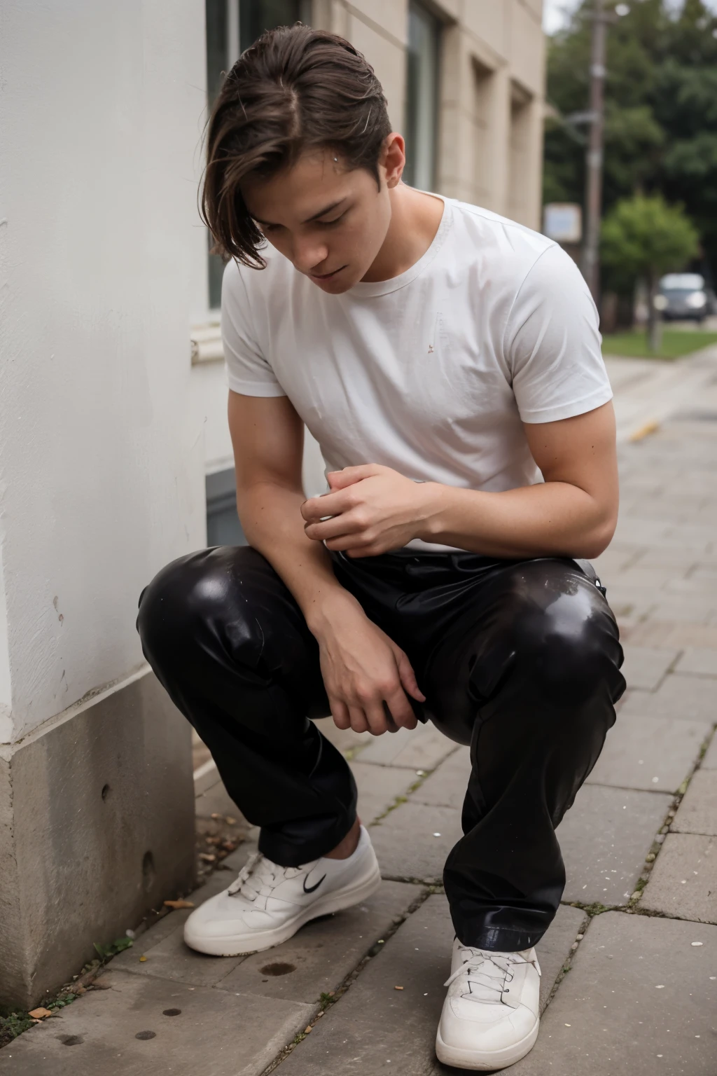 Young white-skinned Spanish male wearing black socks