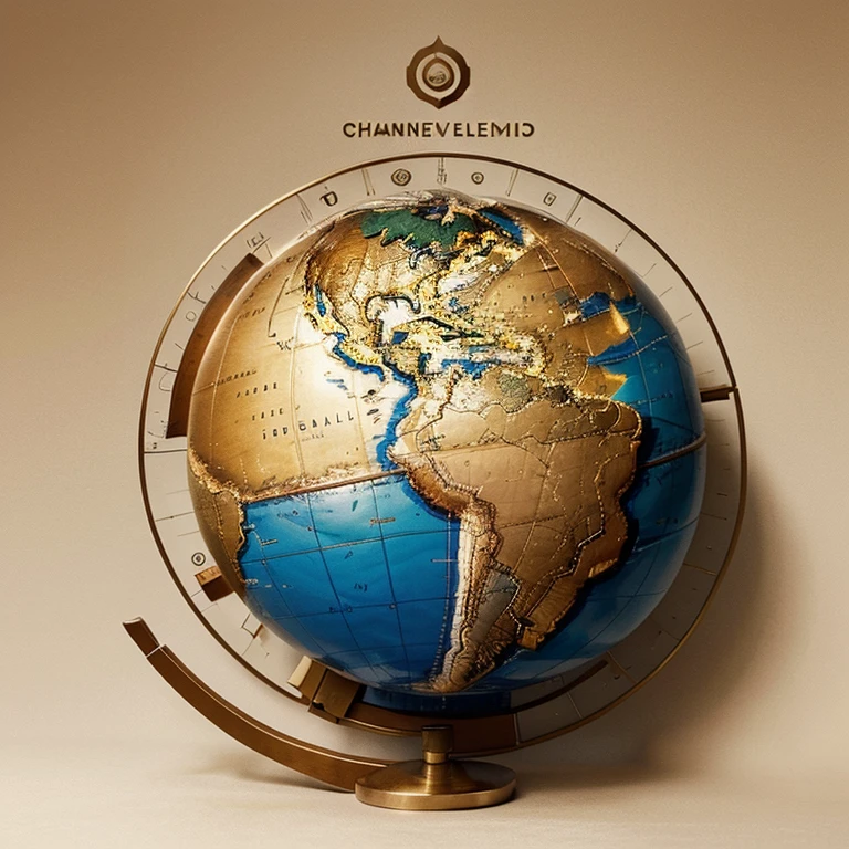 Develop a logo for the channel 'Velho é o Mundo' with the visual representation of an elderly character, a terrestrial globe and elements that express the richness of experiences. Try a color palette that conveys serenity and sophistication.