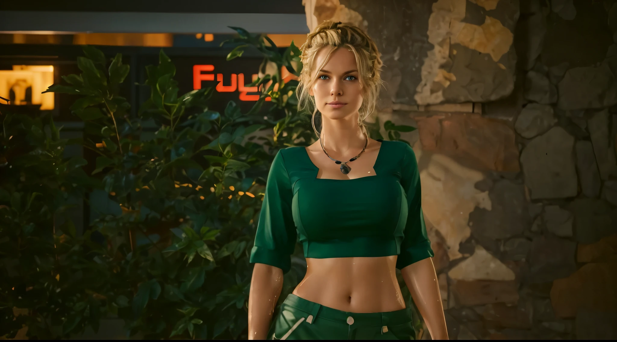 Blonde hair,cute,(((Sweaty))),((blue eyes)),deep navel,hot,big cleavages,