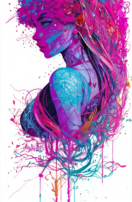 , key visual, complexe, highly detailed, Breathtaking beauty, precise lineart, Dynamique, Full kinematics, Carne Griffiths, Conrad Roset, full body view, ((Gros seins))