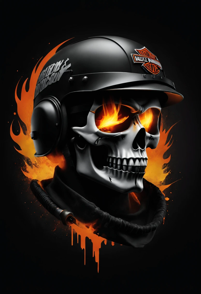 Harley Davidson logo design,t shirt design,beefy style,design only,white background,no model,professional,high contrast,high-res,ultra-detailed,vivid colors,metallic accents,sharp focus,edgy,dynamic composition,gritty texture,rough brush strokes,mechanical elements,chrome effect,classic typography,retro style,distressed look,aggressive lines and curves,3D rendering,striking visual impact,dark shadows,strong branding presence,monochromatic palette,industrial aesthetic, helmet samurai /imagine prompt: skull fire with gun llustration for a logo with a black background, in bold outline style, jagged edges, trashcore, light shading --v 5.2