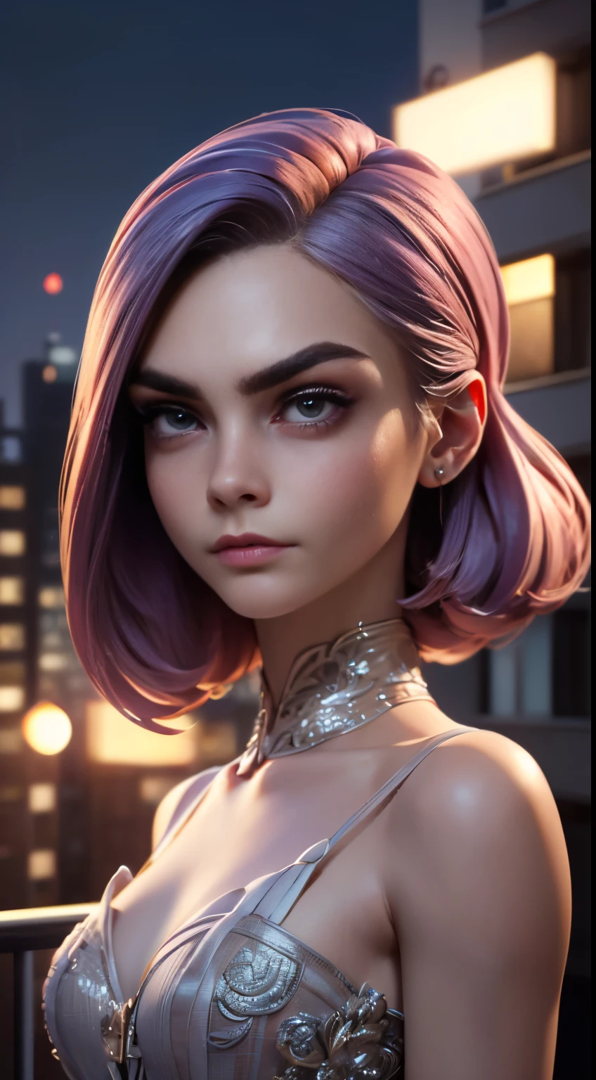 photo of Cara Delevingne, RAW, beautiful woman, ((portrait)), ((detailed face:1.2)), ((detailed facial feature, detailed skin, clear skin), (perfect proportioned body), (wearing a colorful sexy dress) (high detailed city environment, apartment balcony), (realistic photo, best quality, detailed), (8k wallpaper), (cinematic lighting, dramatic lighting) (sharp focus, intricate)